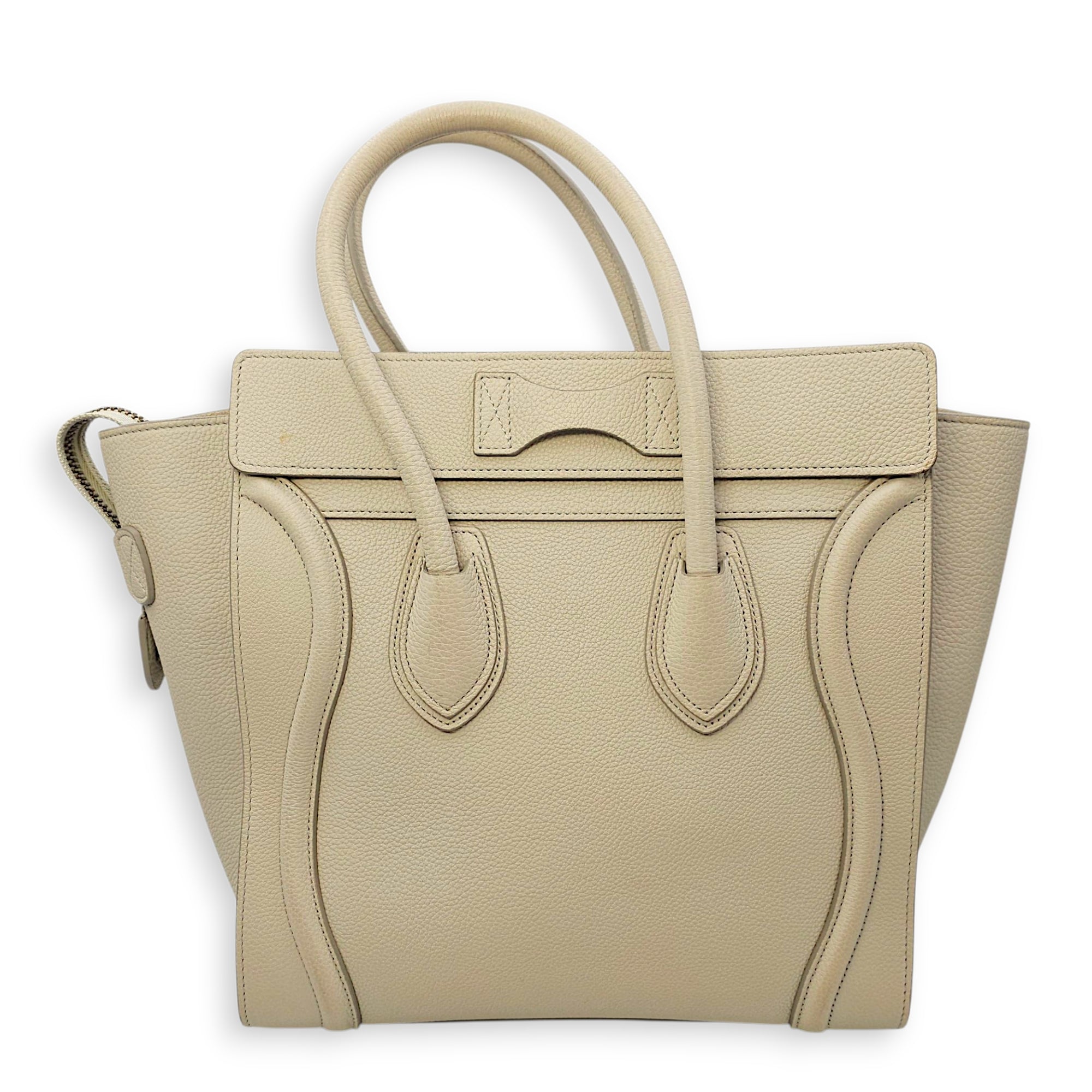 Micro Beige Luggage Bag in Calfskin, Gold hardware
