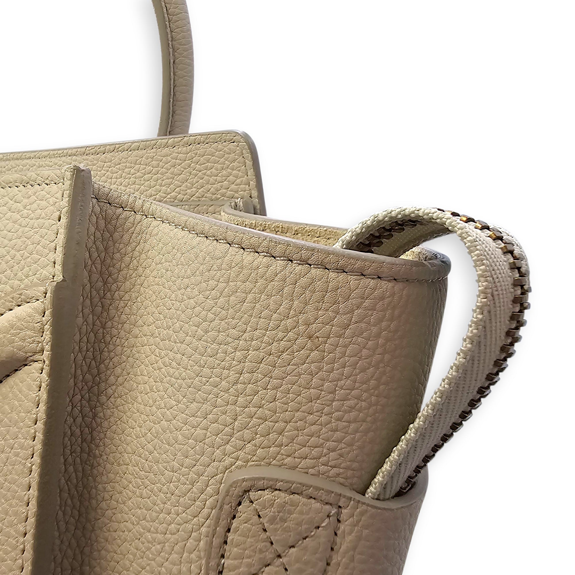Micro Beige Luggage Bag in Calfskin, Gold hardware