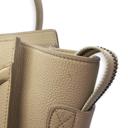 Micro Beige Luggage Bag in Calfskin, Gold hardware