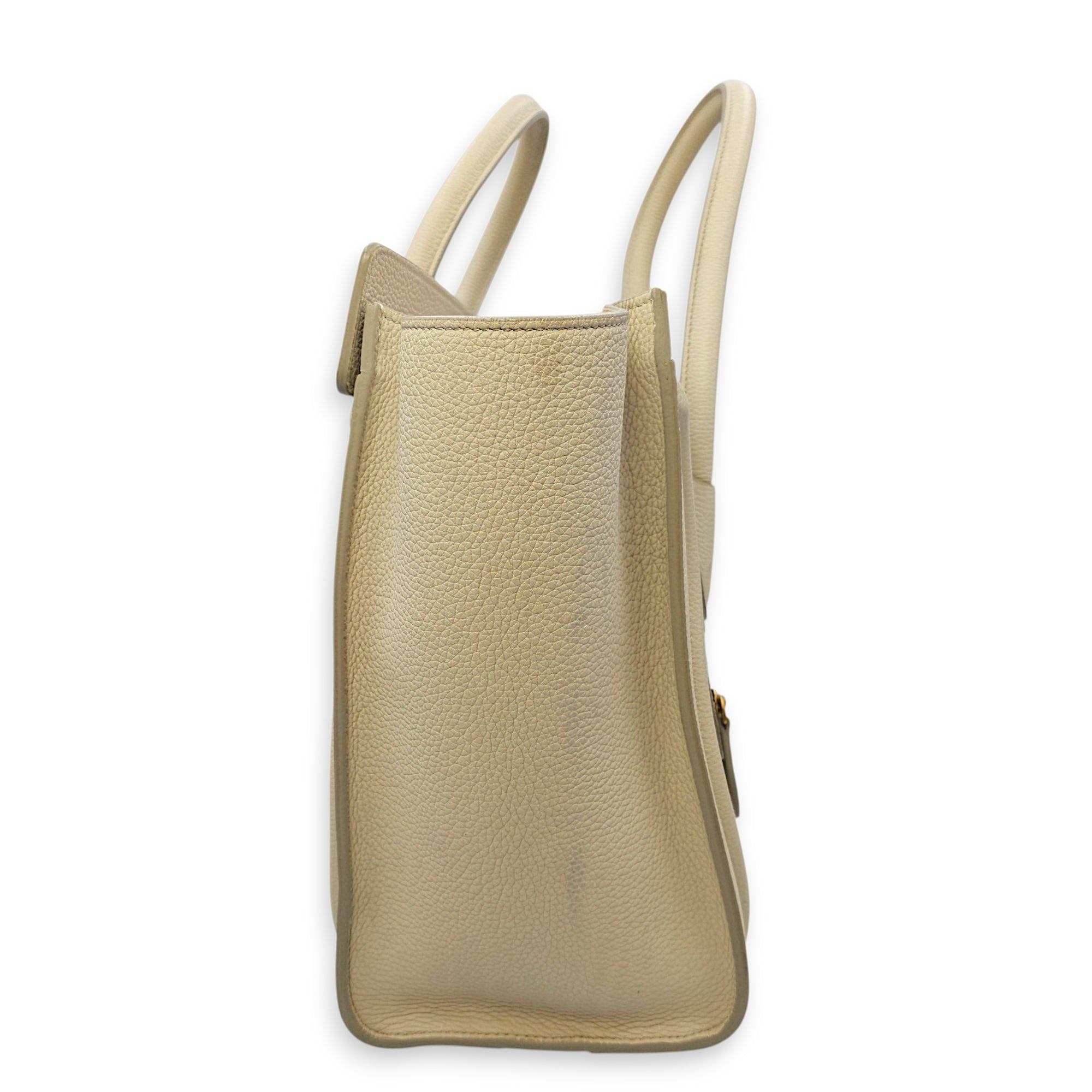Micro Beige Luggage Bag in Calfskin, Gold hardware