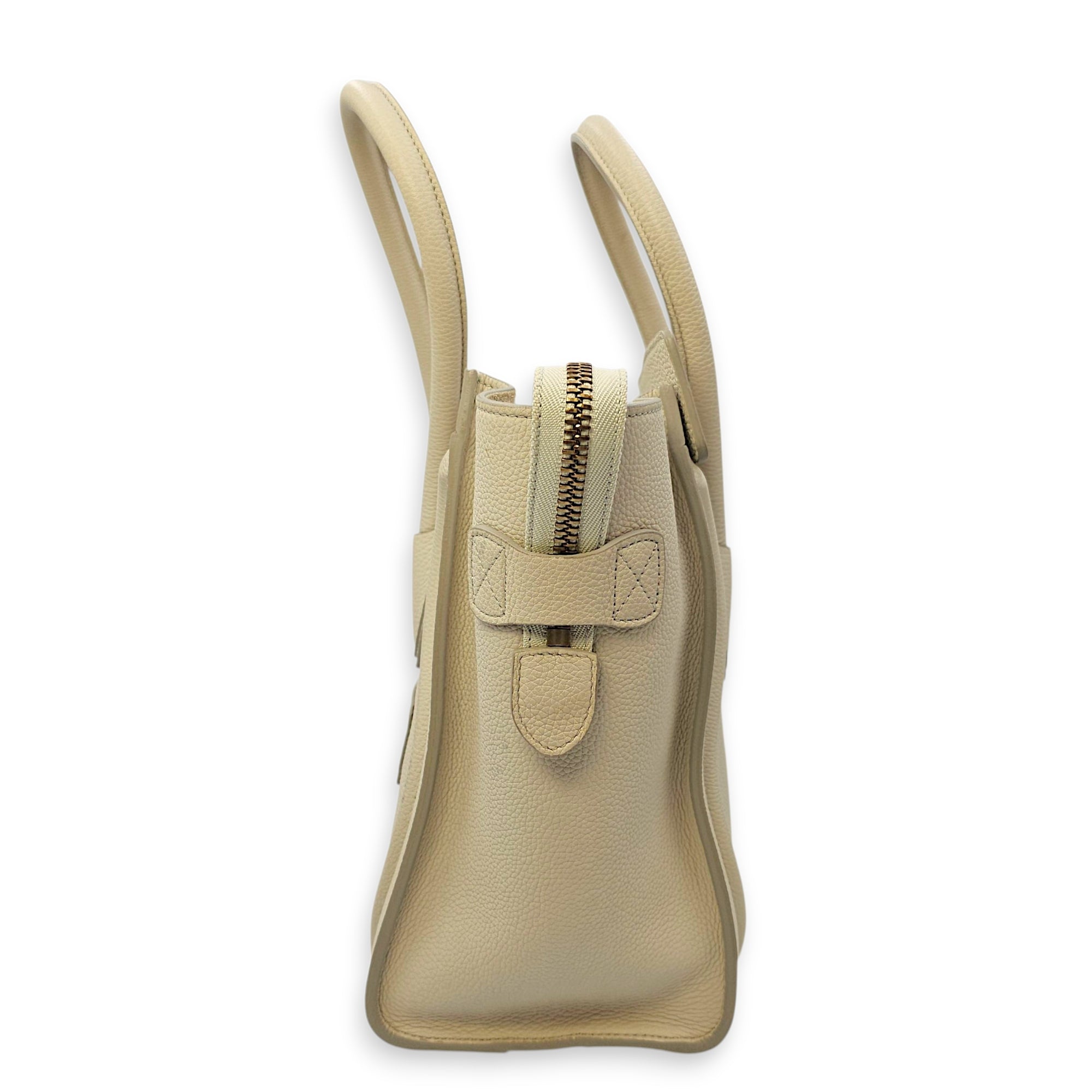 Micro Beige Luggage Bag in Calfskin, Gold hardware