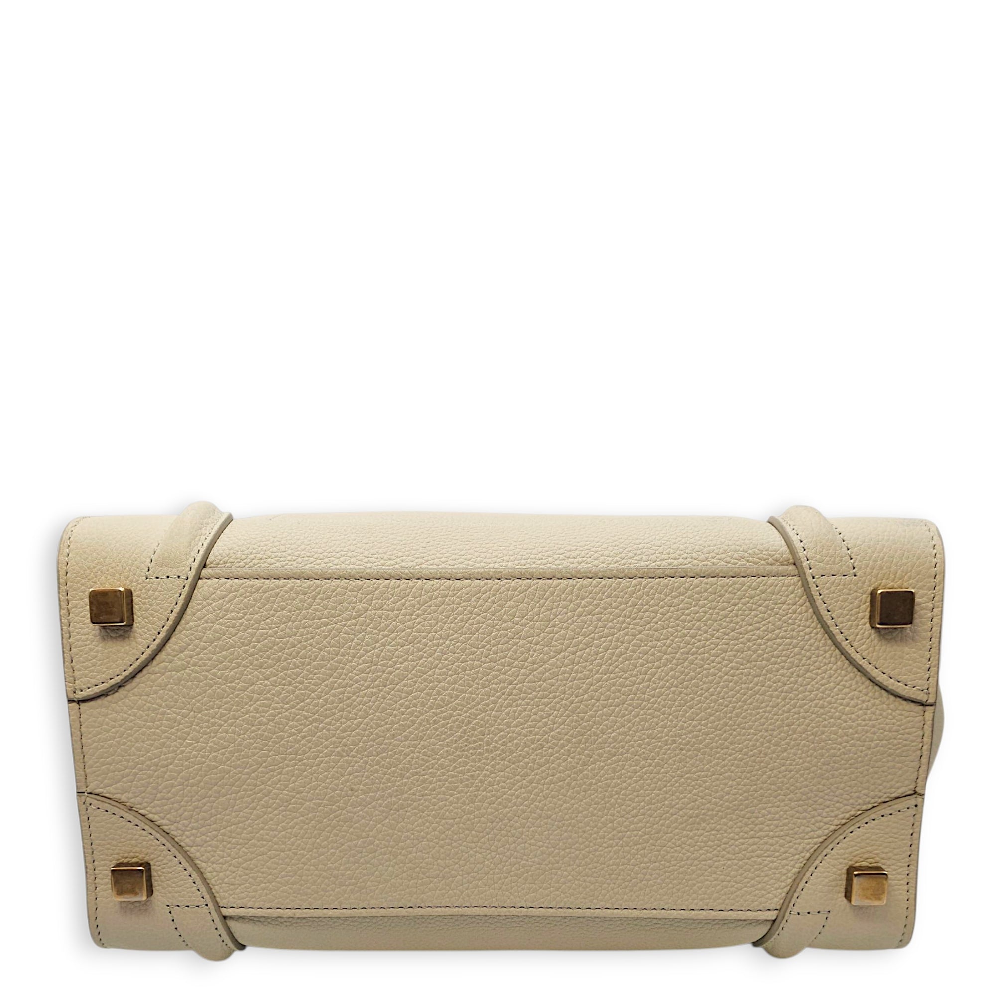 Micro Beige Luggage Bag in Calfskin, Gold hardware