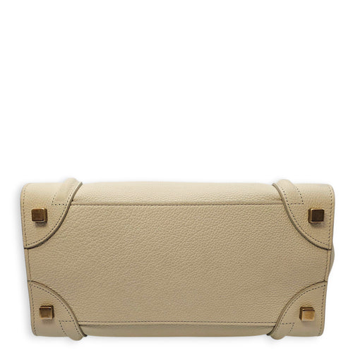 Micro Beige Luggage Bag in Calfskin, Gold hardware