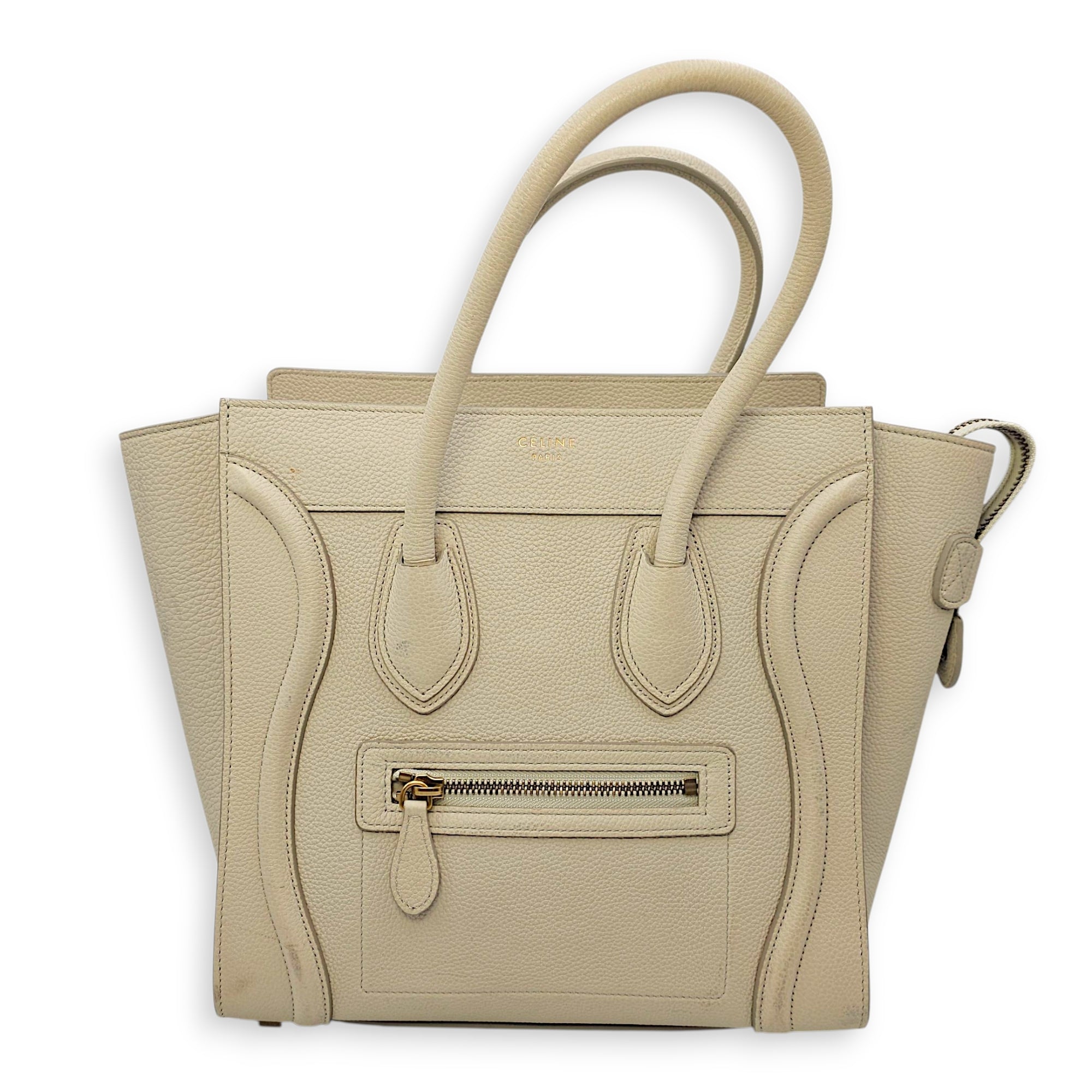 Micro Beige Luggage Bag in Calfskin, Gold hardware