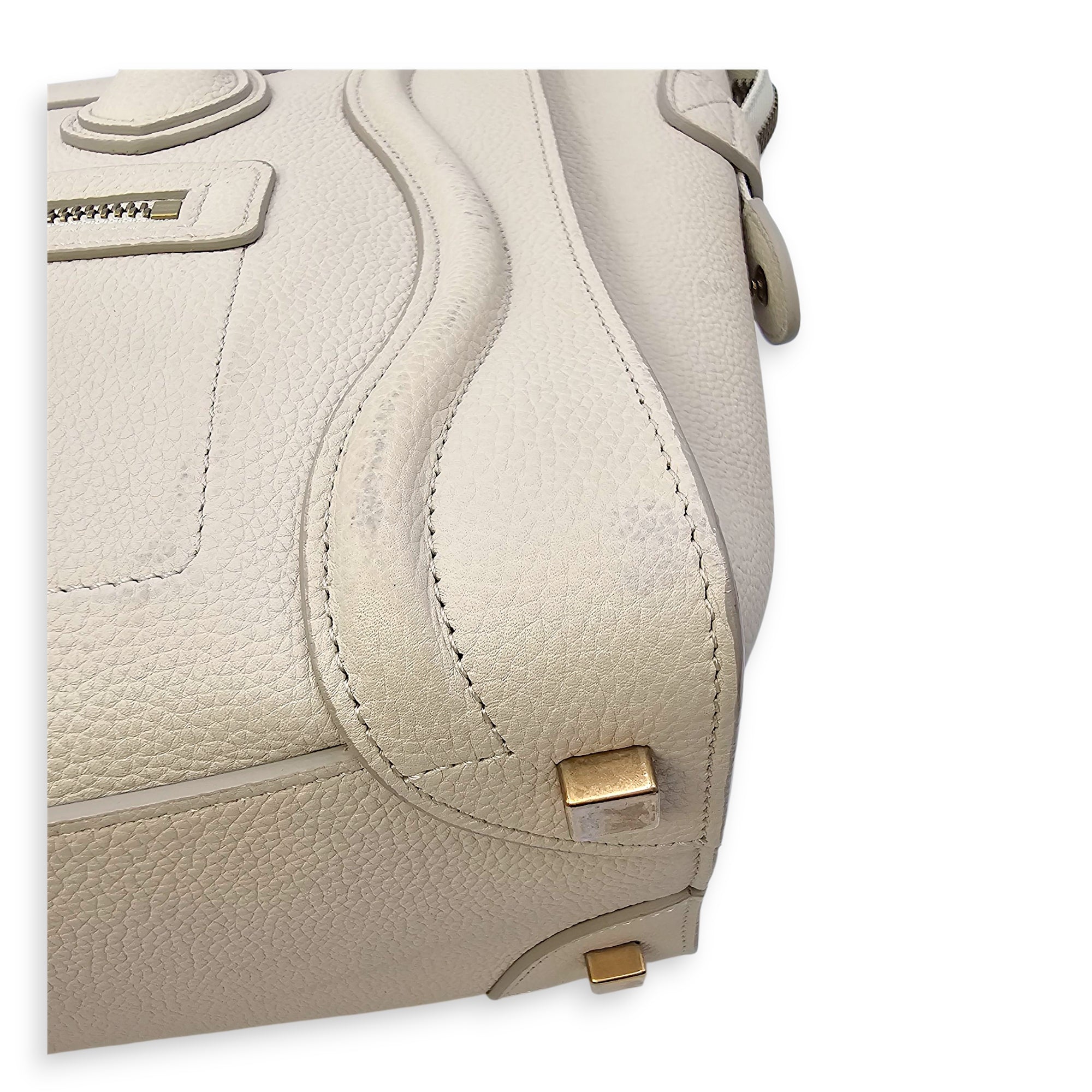 Micro Beige Luggage Bag in Calfskin, Gold hardware