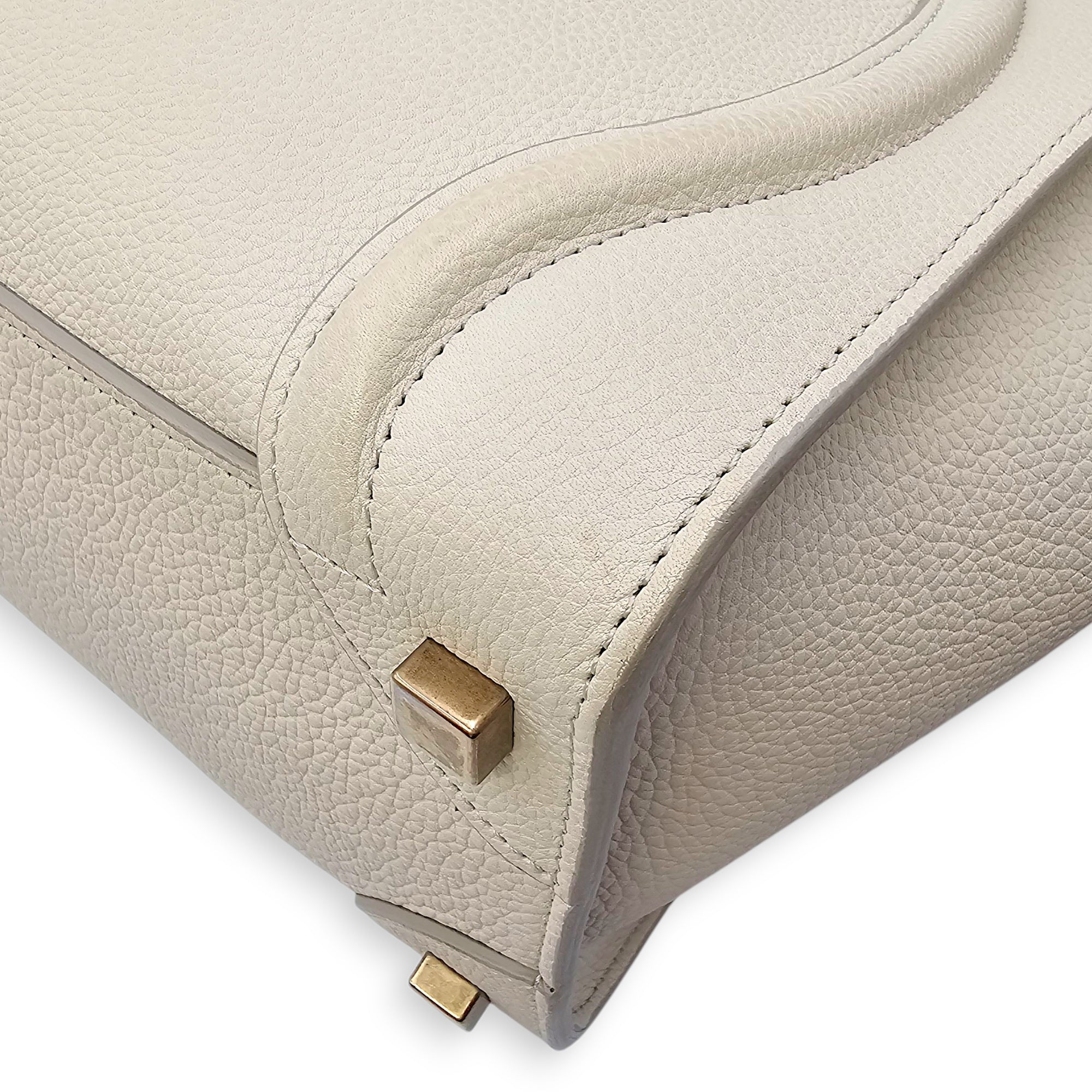 Micro Beige Luggage Bag in Calfskin, Gold hardware