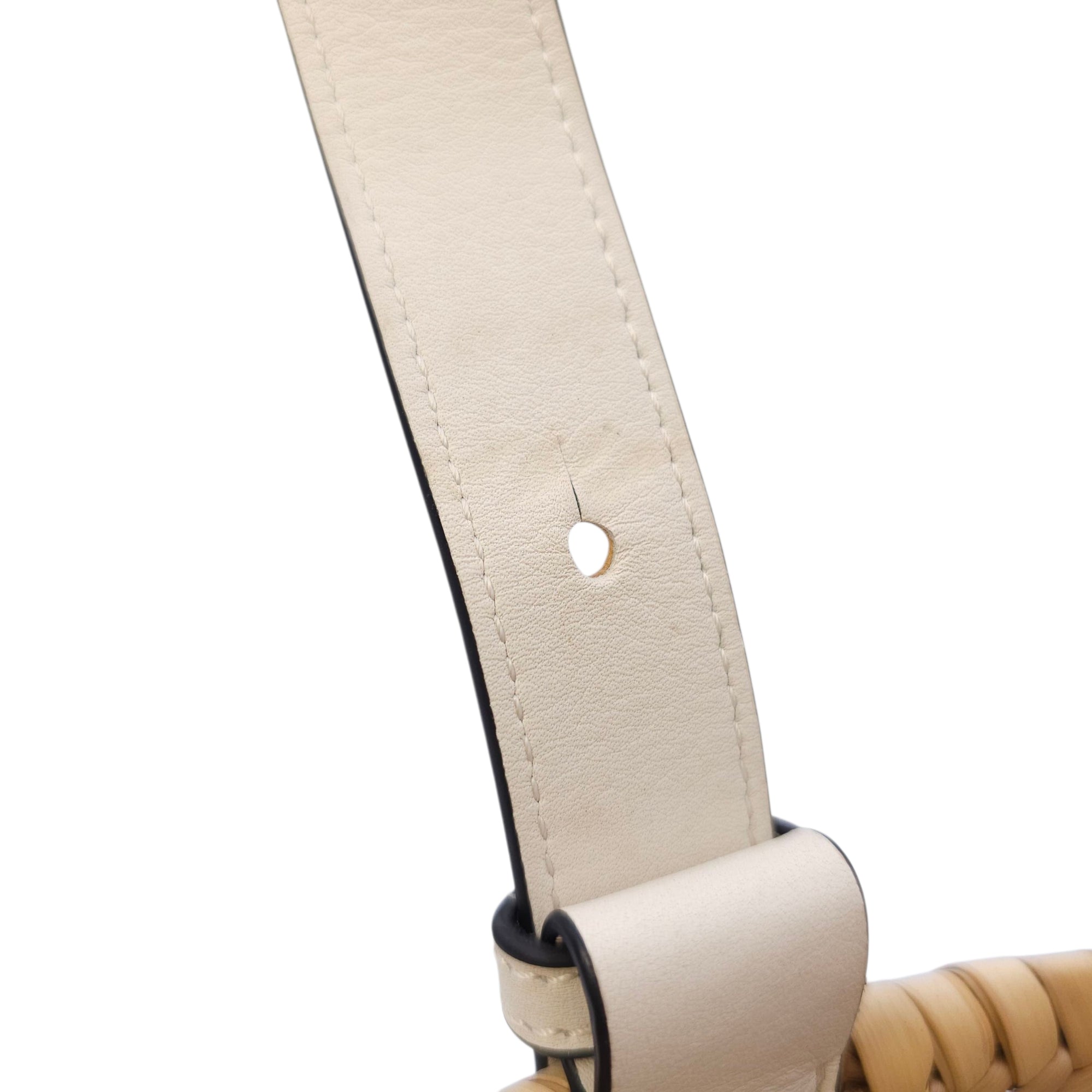 Basket Small White Top Handle Bag in Rattan, Silver hardware