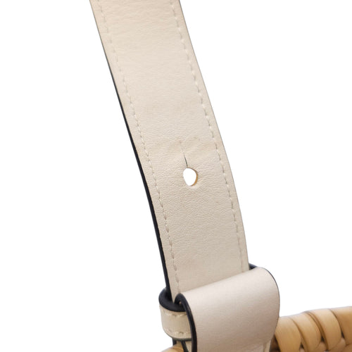 Basket Small White Top Handle Bag in Rattan, Silver hardware
