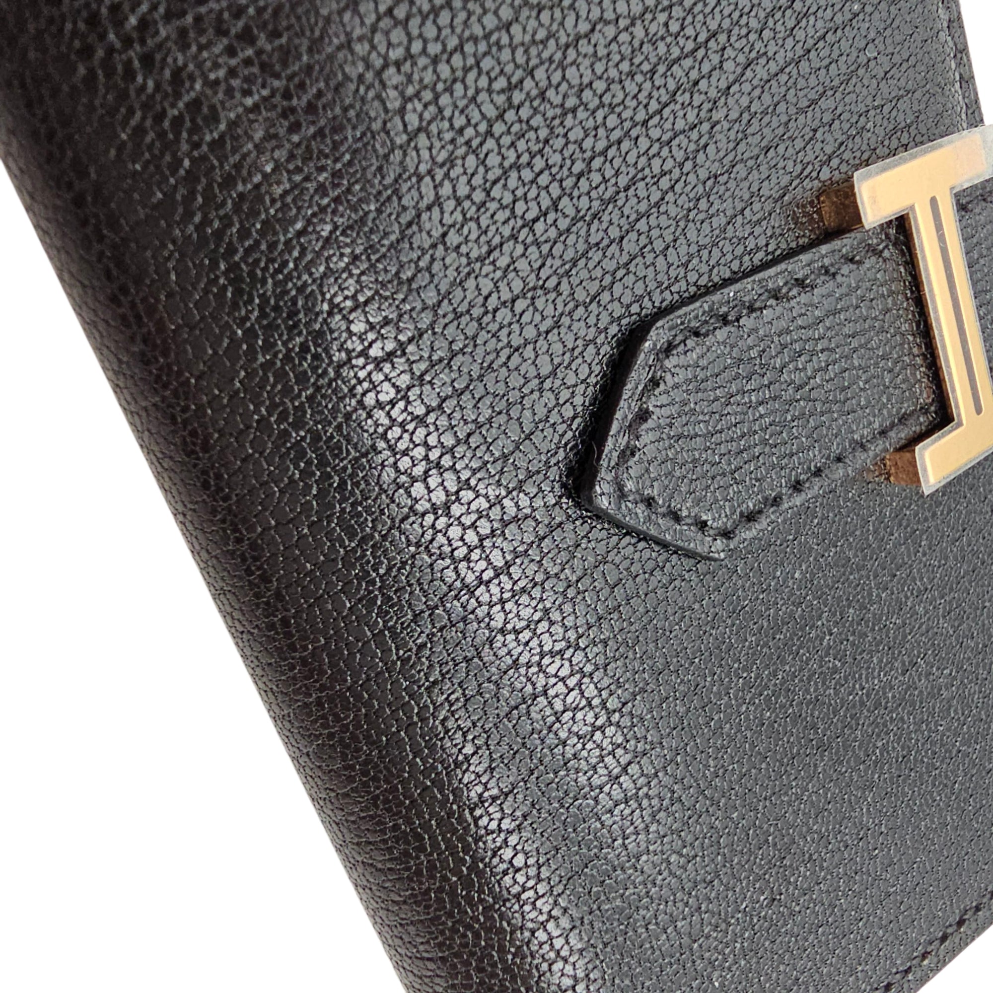 Bearn Black Card Holder in Chevre Chamkila, Rose Gold hardware