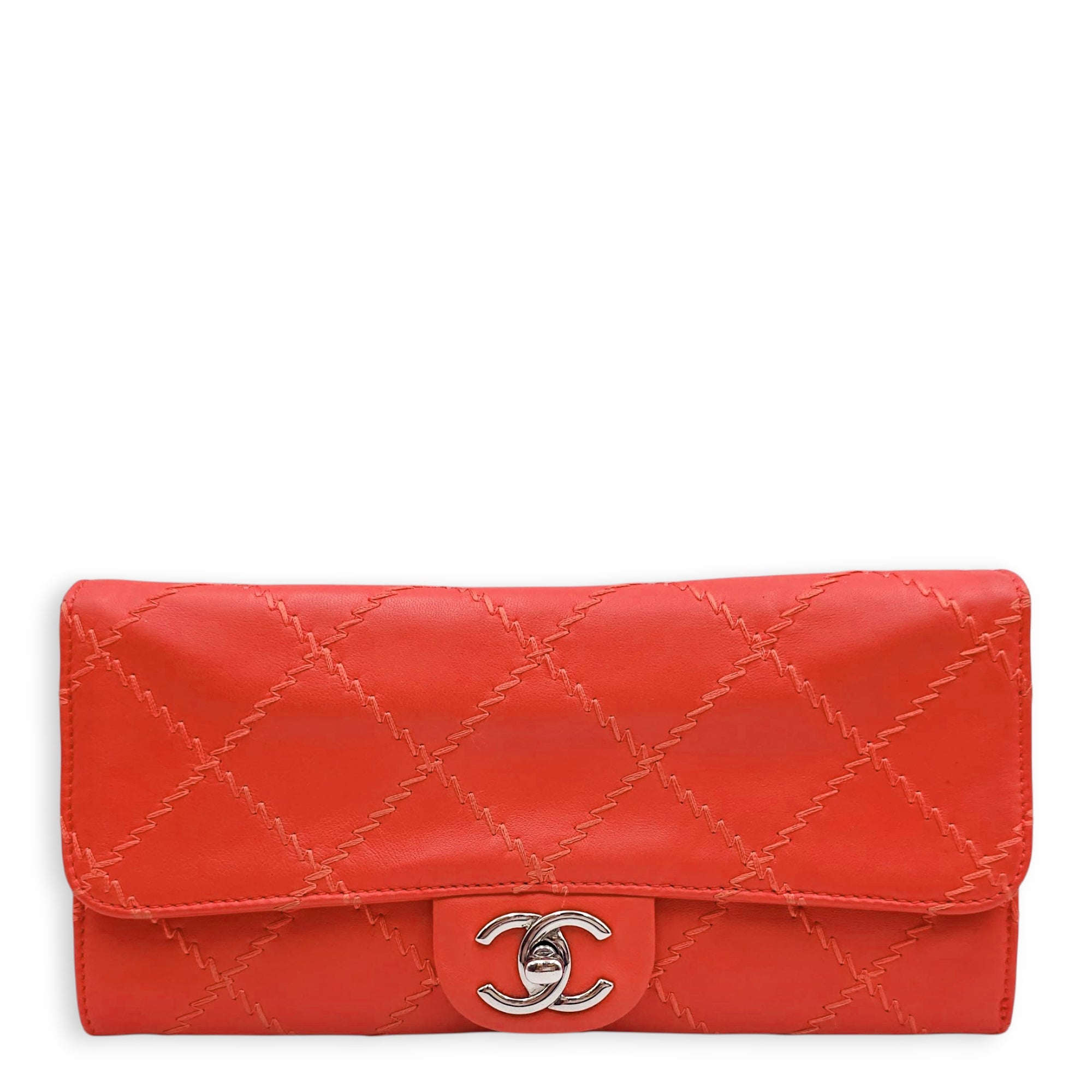 Ultimate Stitch Orange Wallet on Chain in Lambskin, Silver hardware