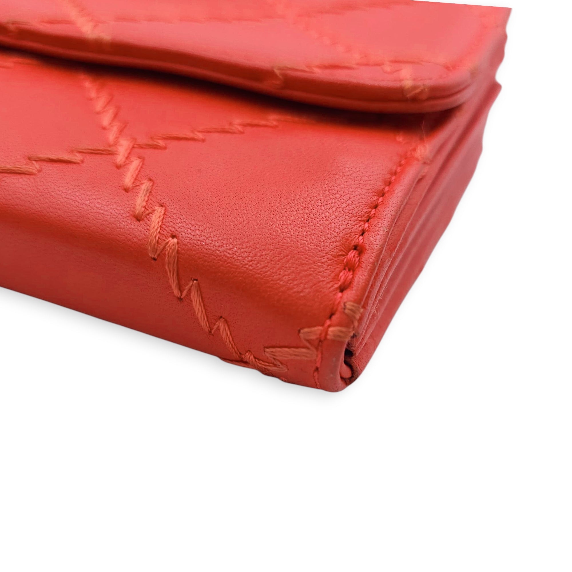 Ultimate Stitch Orange Wallet on Chain in Lambskin, Silver hardware