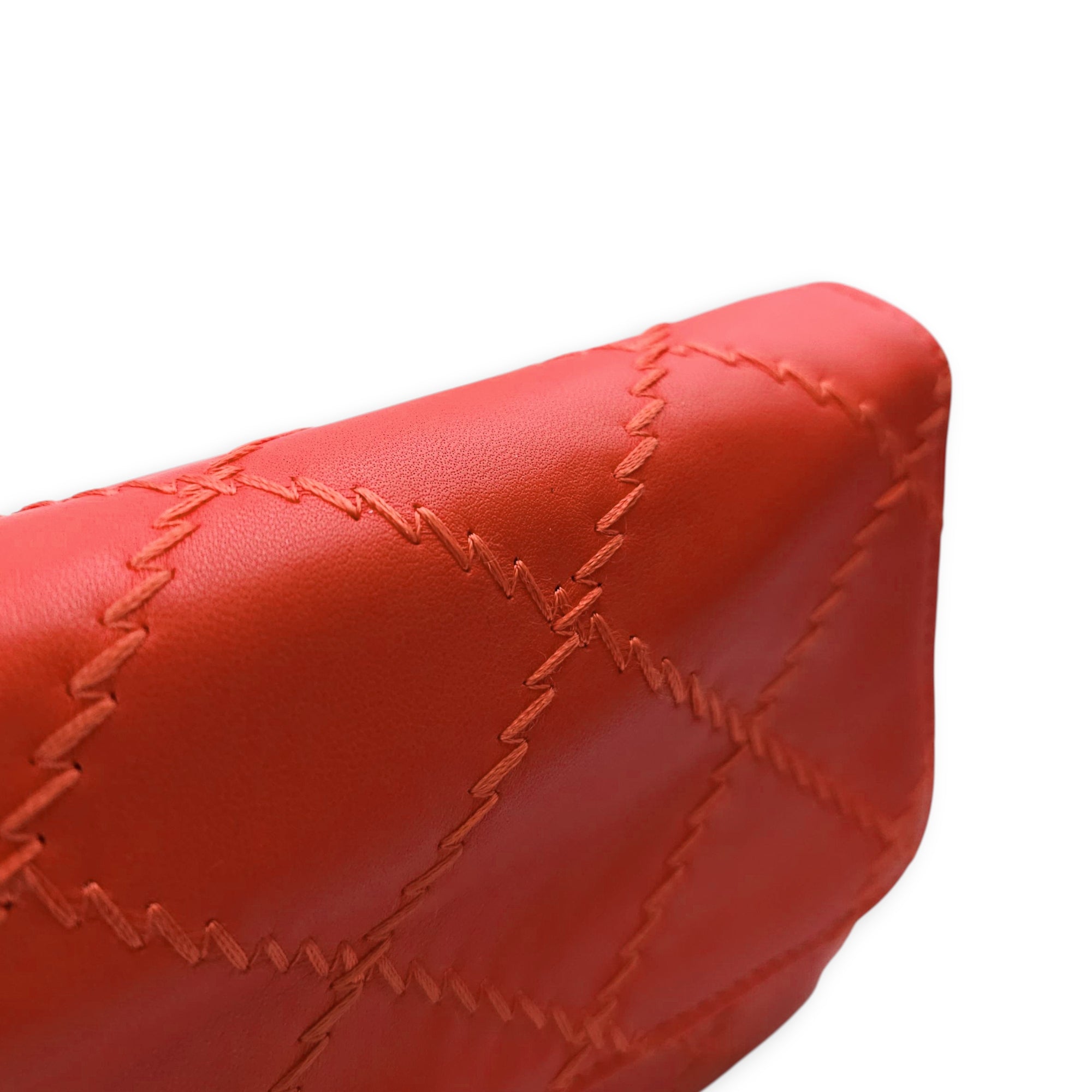 Ultimate Stitch Orange Wallet on Chain in Lambskin, Silver hardware