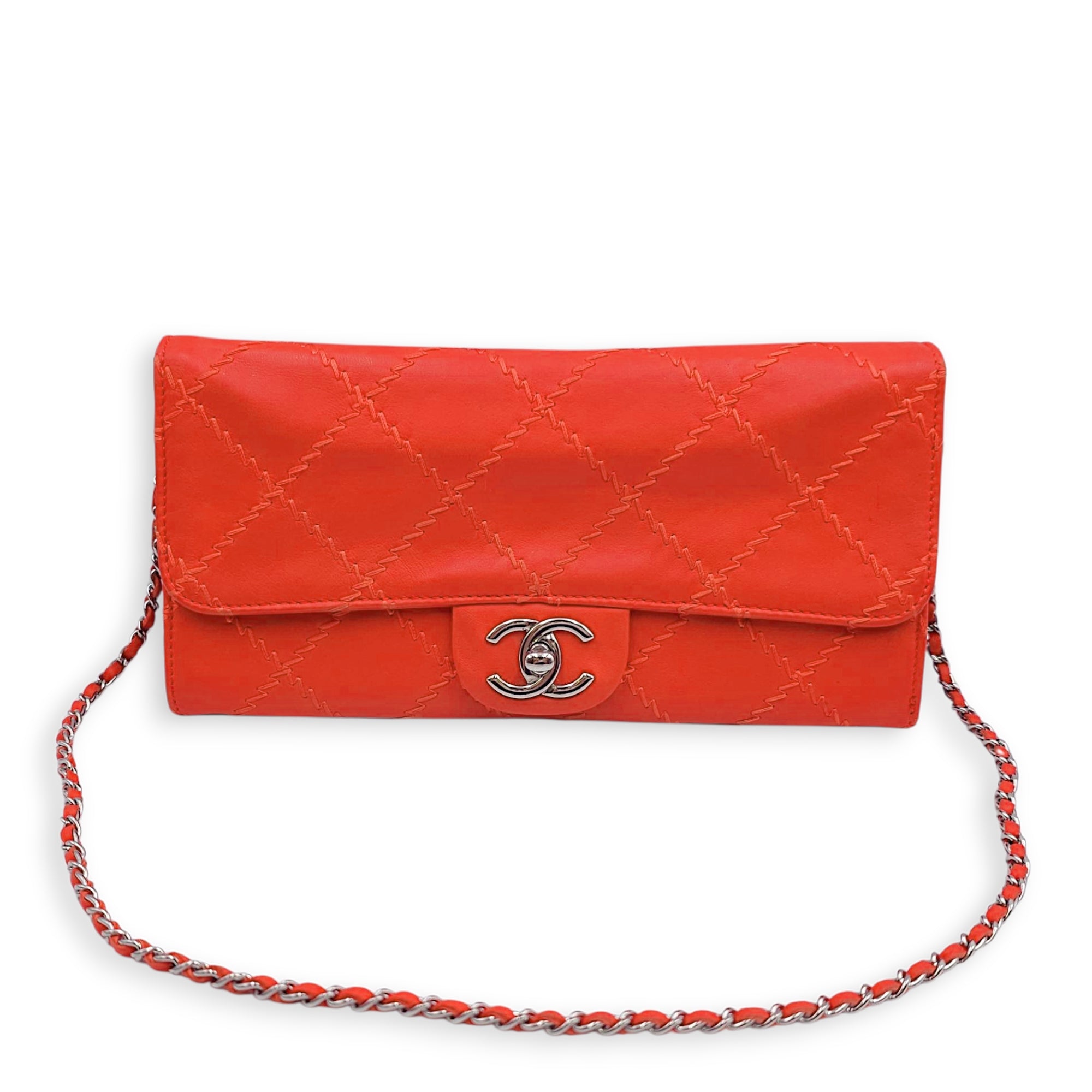 Ultimate Stitch Orange Wallet on Chain in Lambskin, Silver hardware