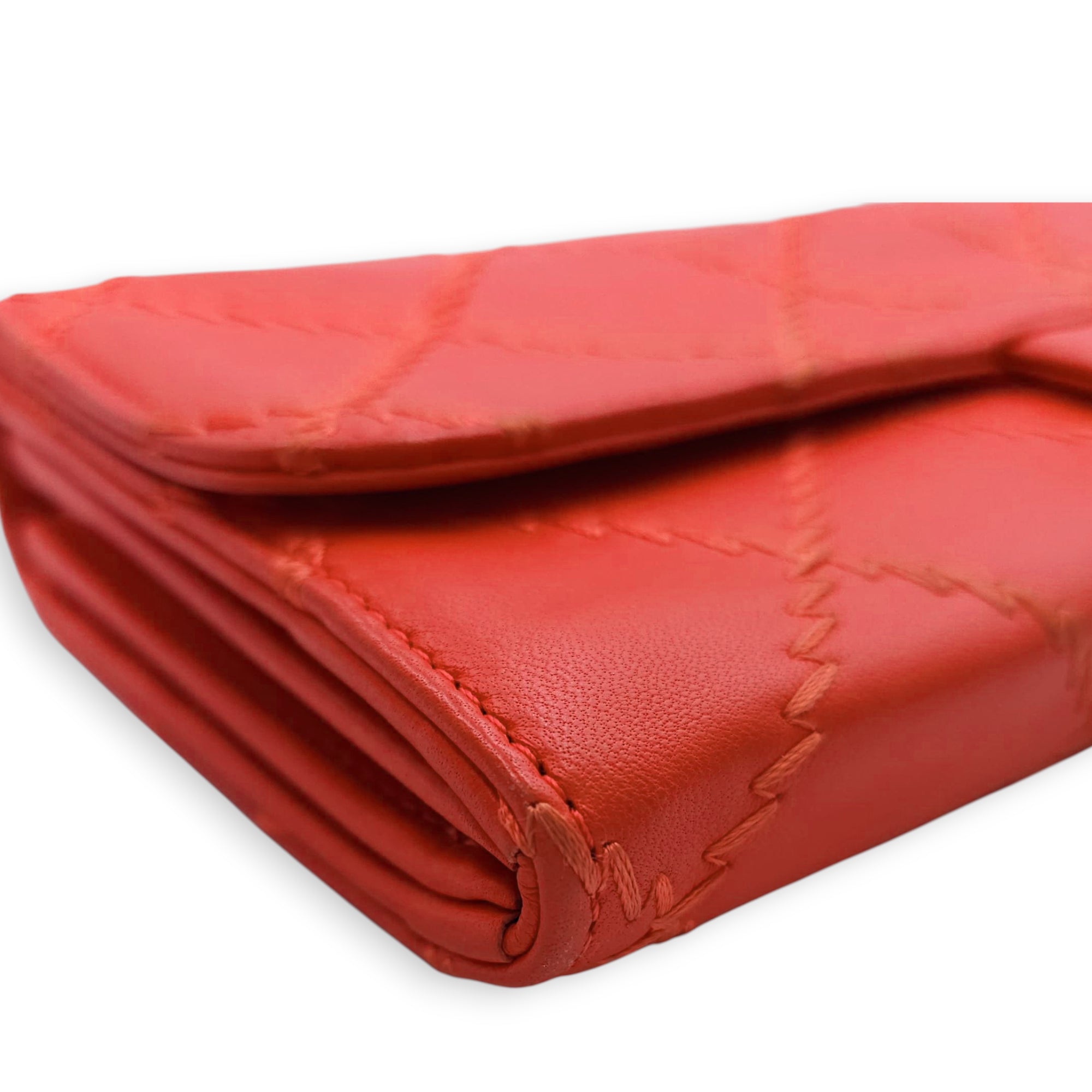 Ultimate Stitch Orange Wallet on Chain in Lambskin, Silver hardware