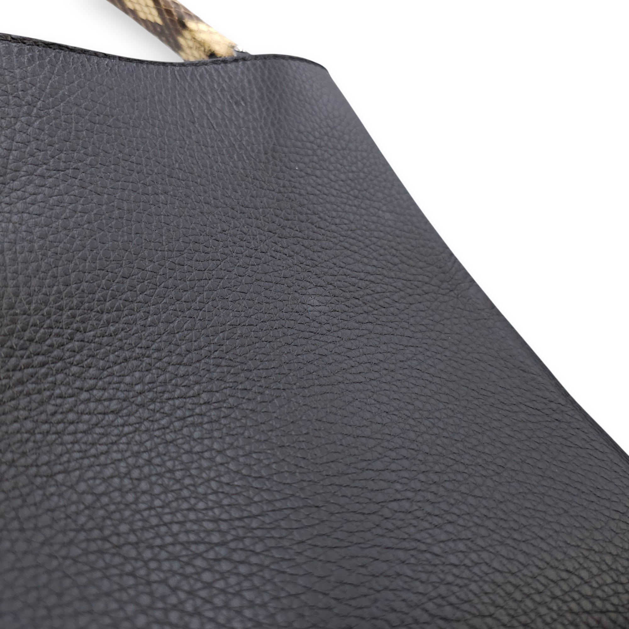 Capucines Black Crossbody in Python Leather, Silver hardware