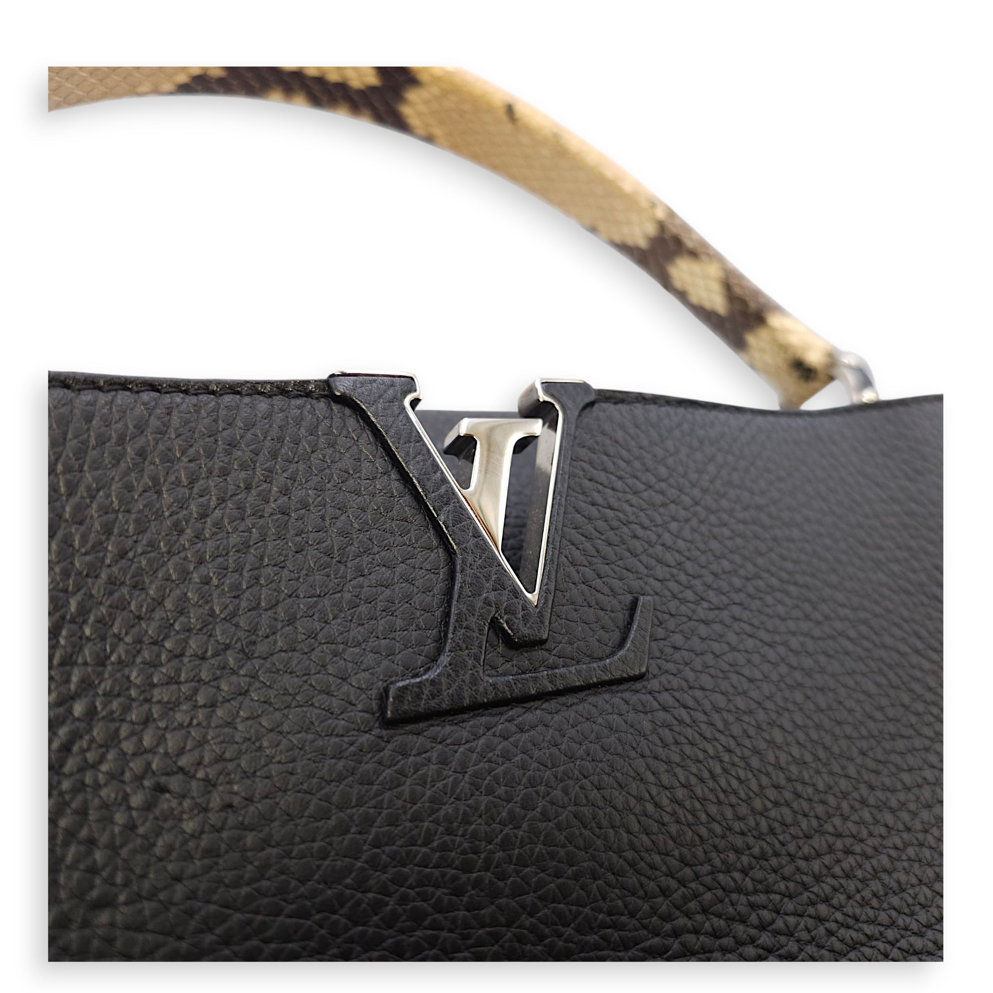 Capucines Black Crossbody in Python Leather, Silver hardware