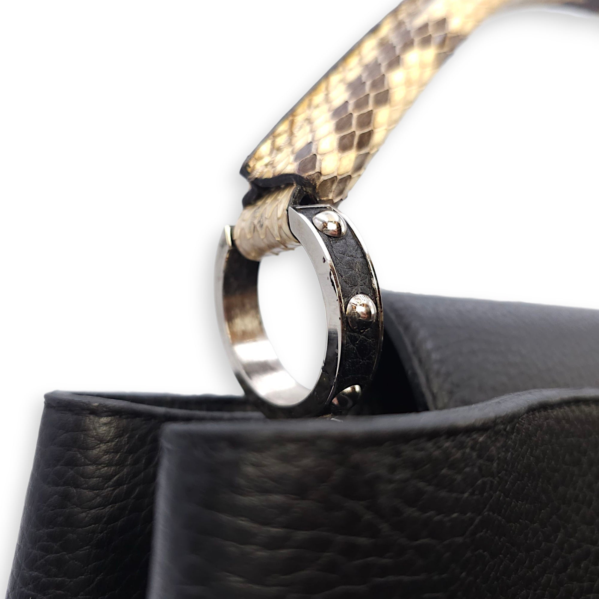 Capucines Black Crossbody in Python Leather, Silver hardware