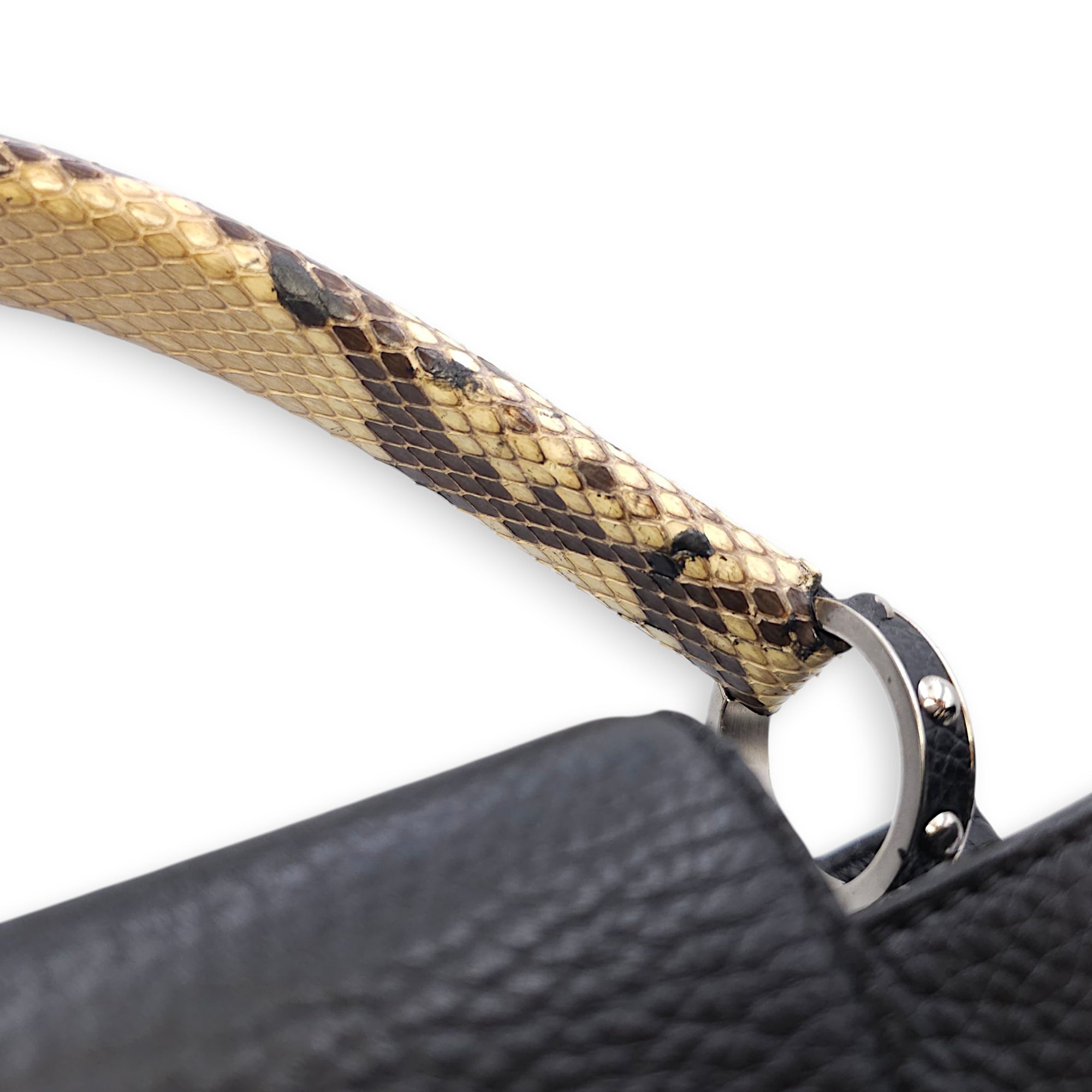 Capucines Black Crossbody in Python Leather, Silver hardware