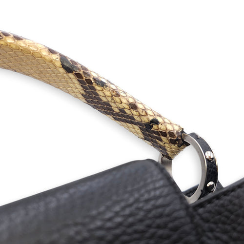 Capucines Black Crossbody in Python Leather, Silver hardware