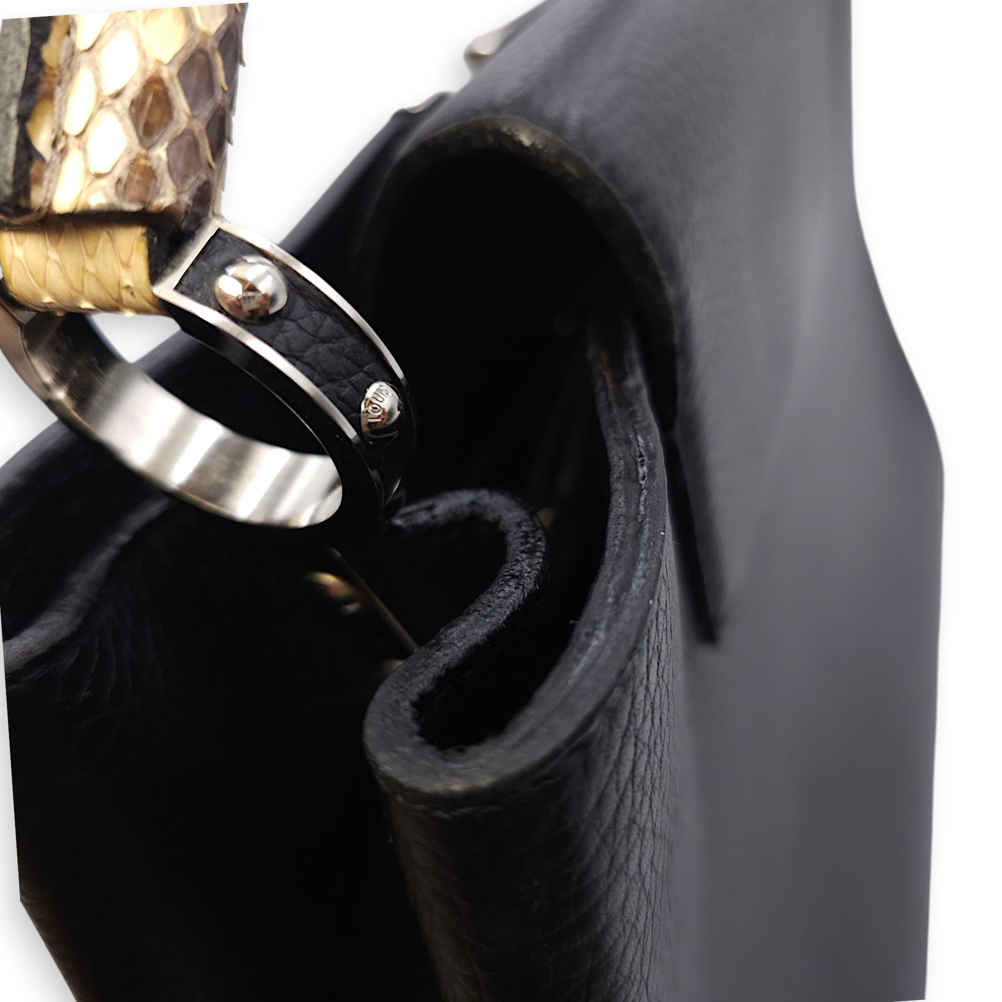 Capucines Black Crossbody in Python Leather, Silver hardware