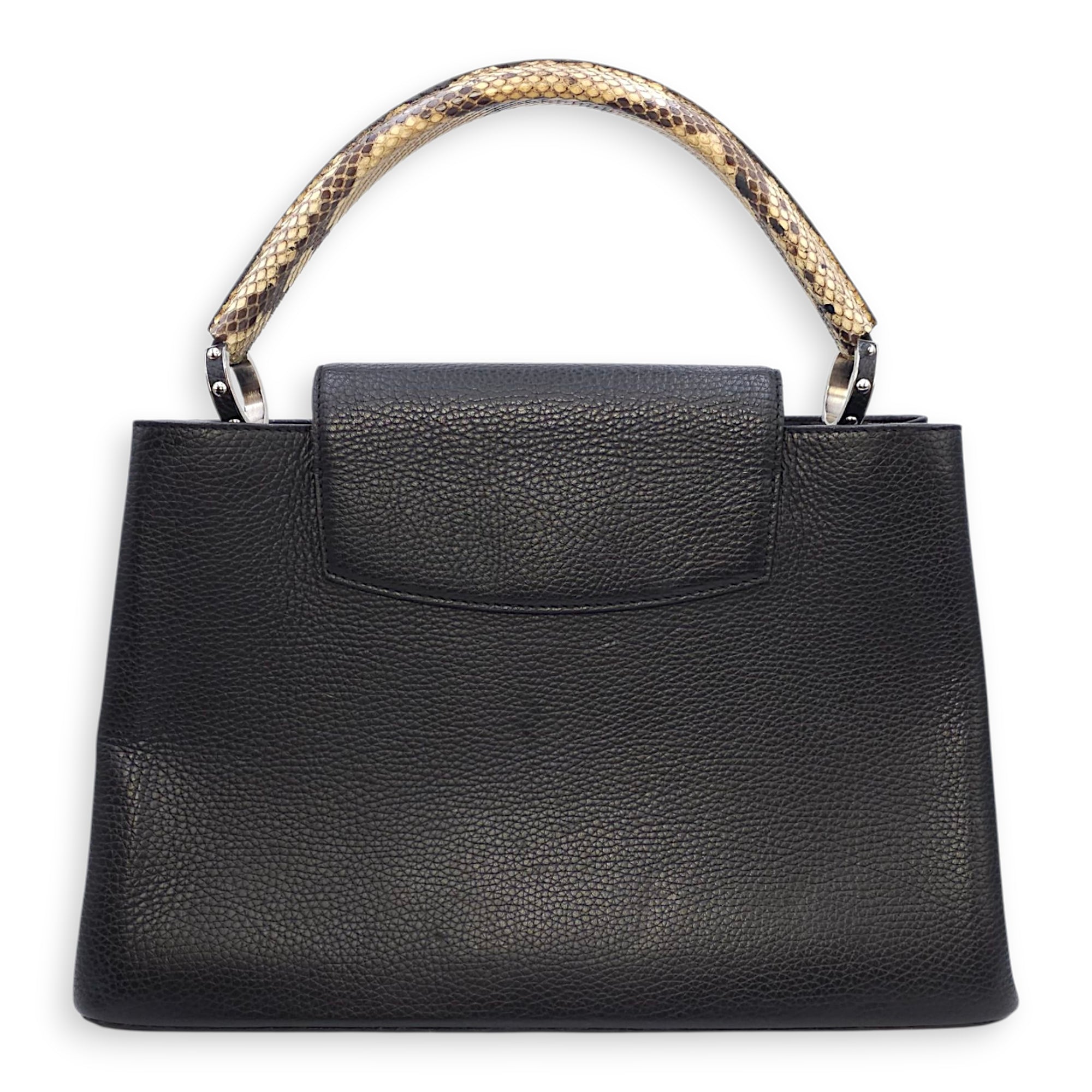 Capucines Black Crossbody in Python Leather, Silver hardware
