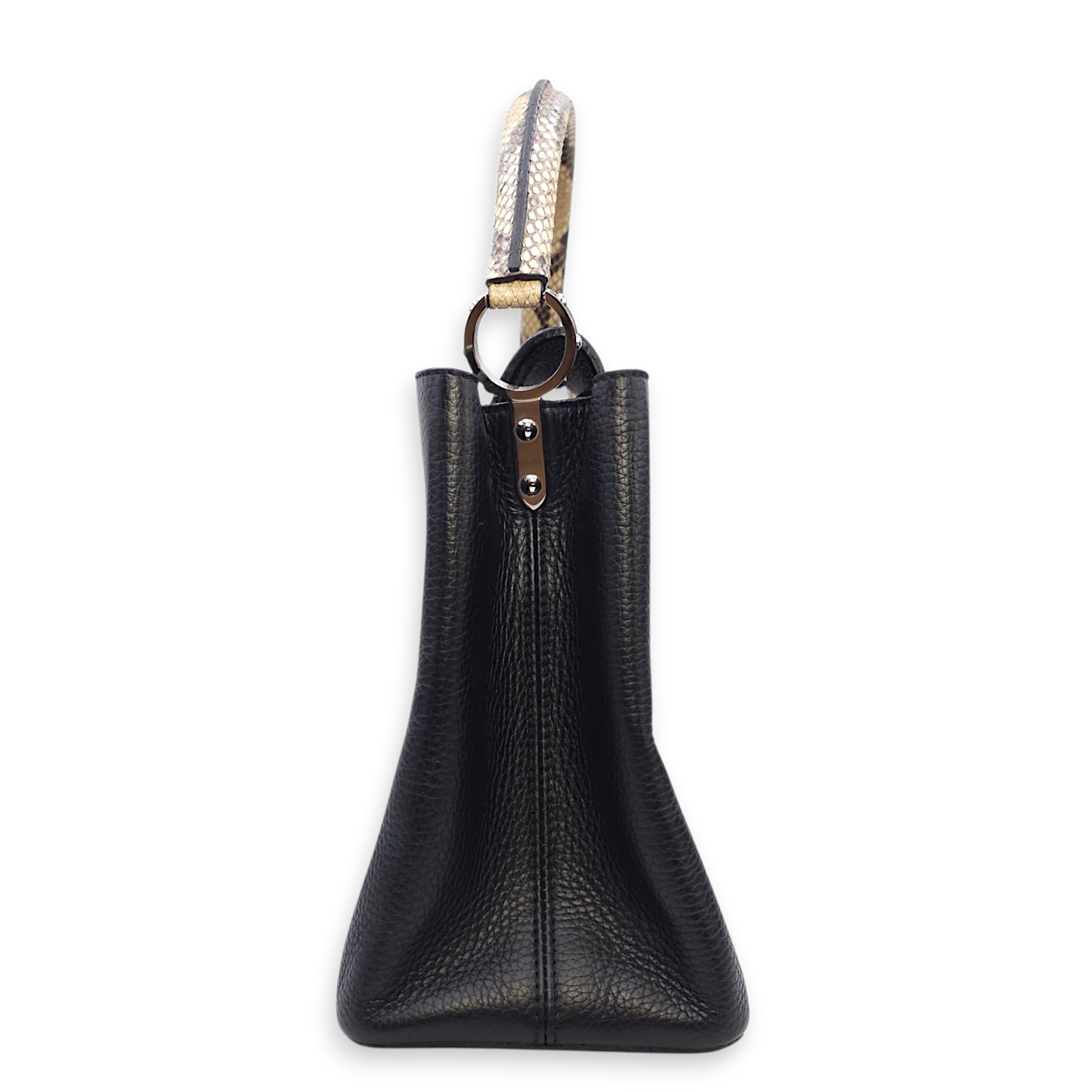 Capucines Black Crossbody in Python Leather, Silver hardware