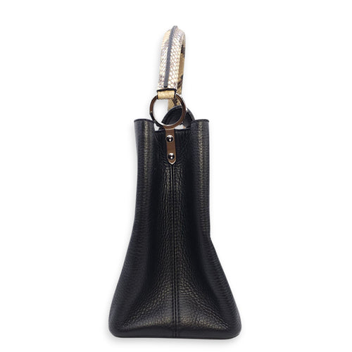 Capucines Black Crossbody in Python Leather, Silver hardware