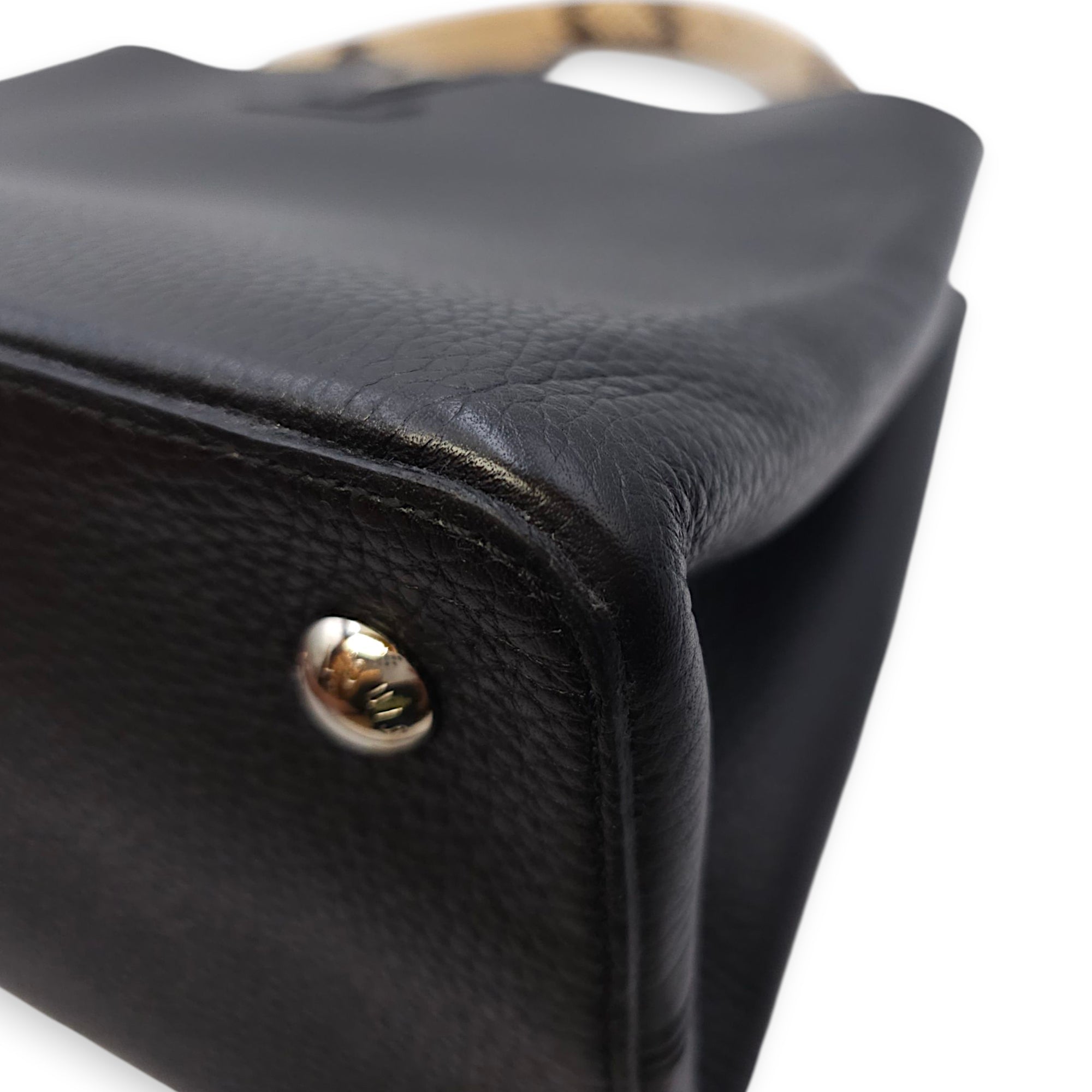 Capucines Black Crossbody in Python Leather, Silver hardware