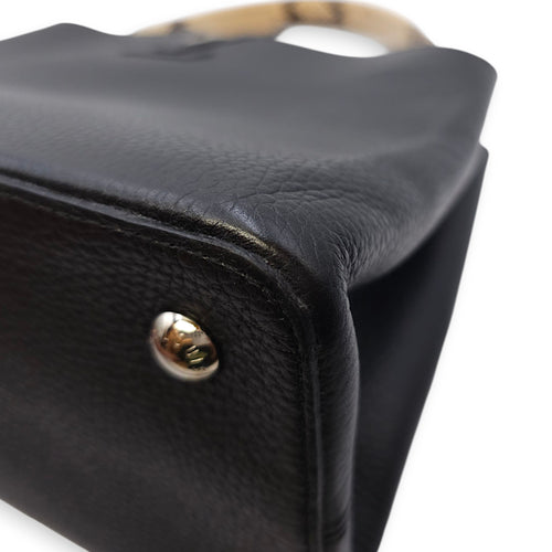 Capucines Black Crossbody in Python Leather, Silver hardware