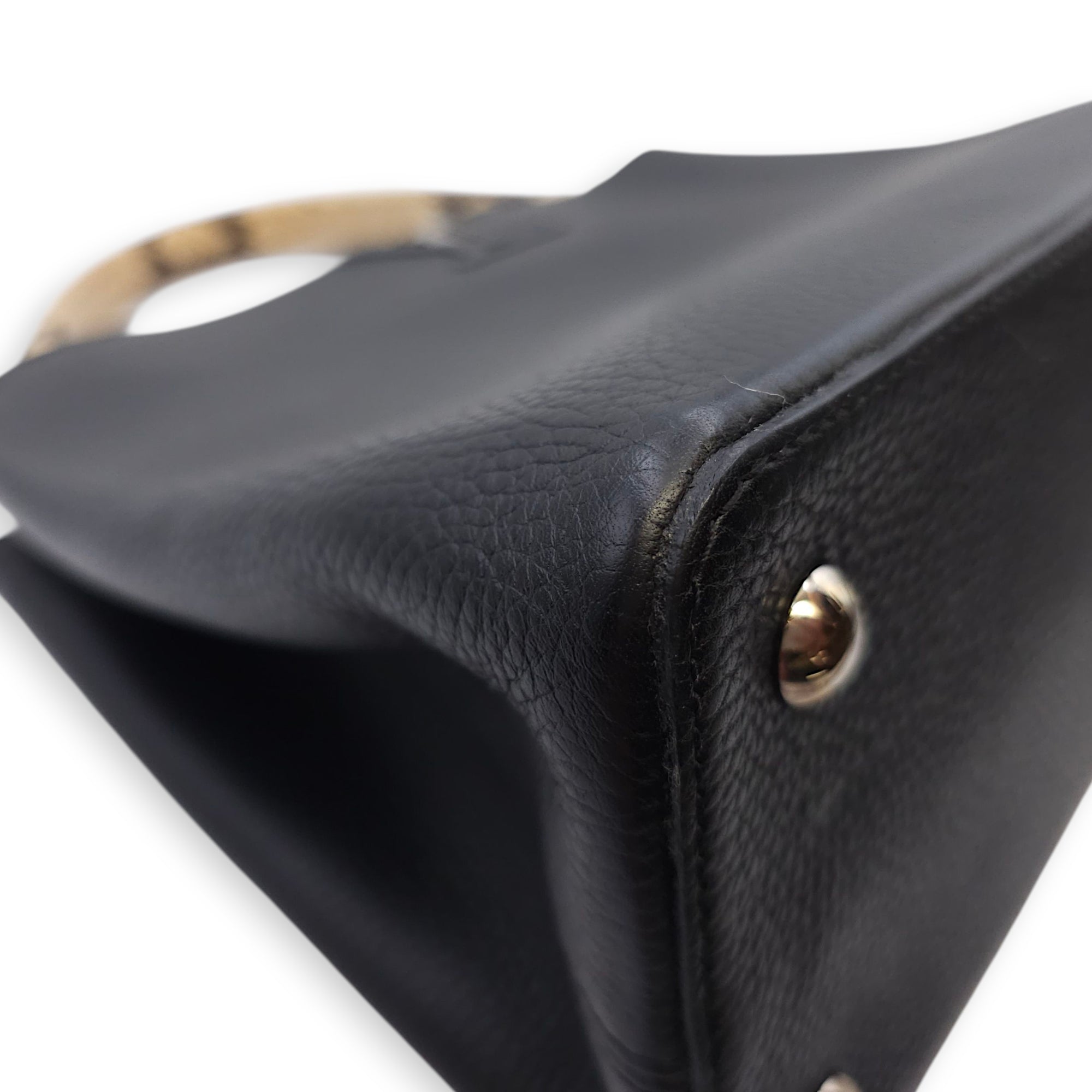 Capucines Black Crossbody in Python Leather, Silver hardware
