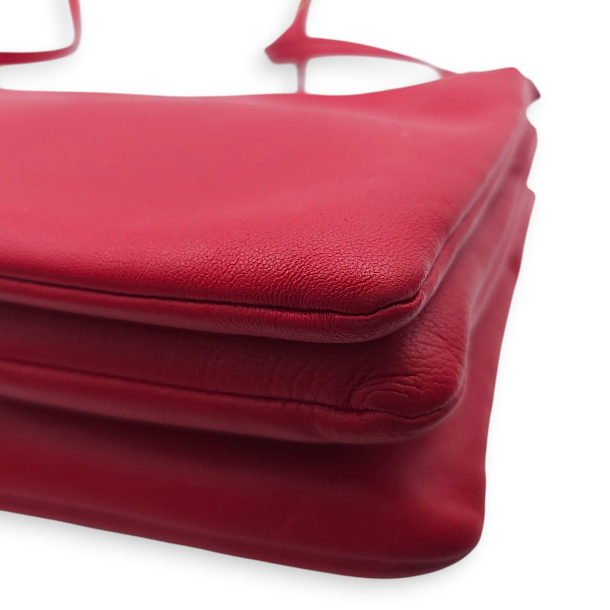 Trio Red Pouch with Strap in Calfskin, Gold hardware