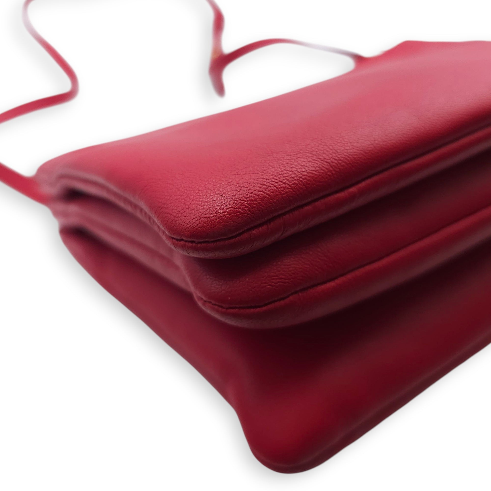 Trio Red Pouch with Strap in Calfskin, Gold hardware