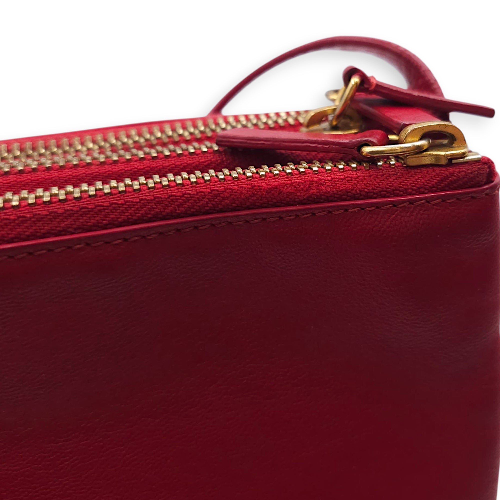 Trio Red Pouch with Strap in Calfskin, Gold hardware