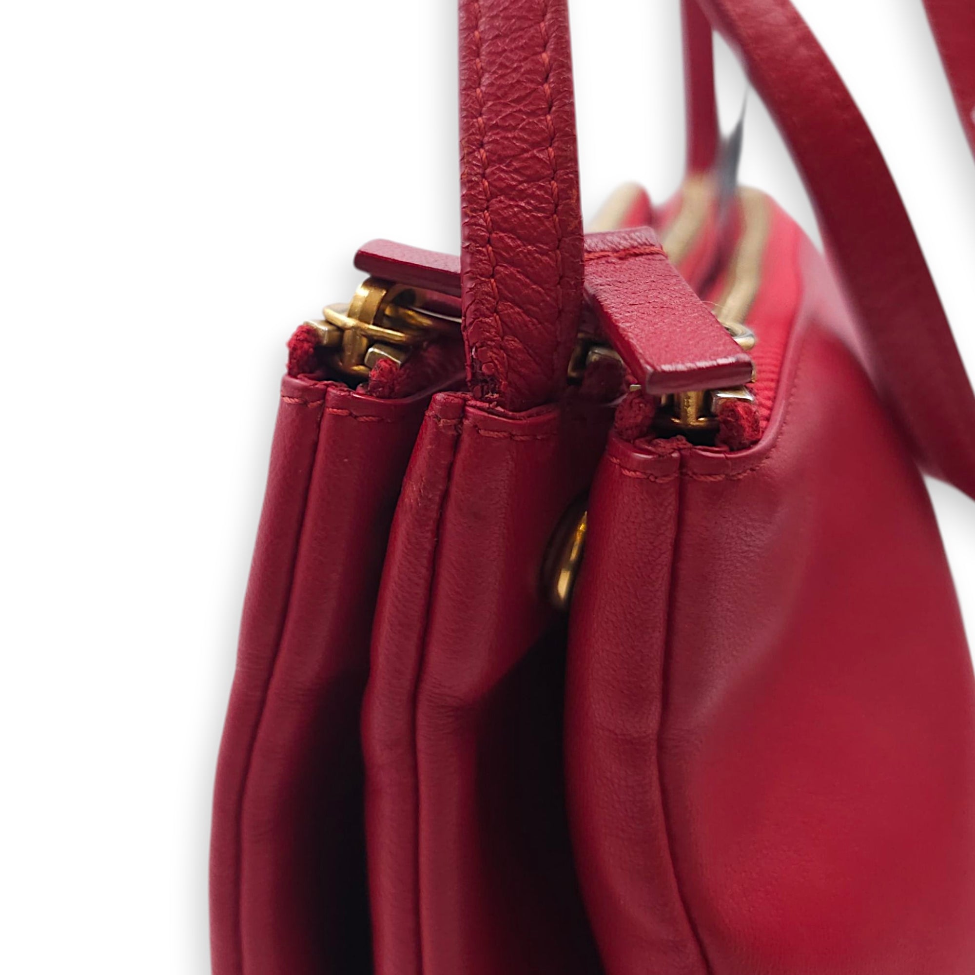 Trio Red Pouch with Strap in Calfskin, Gold hardware