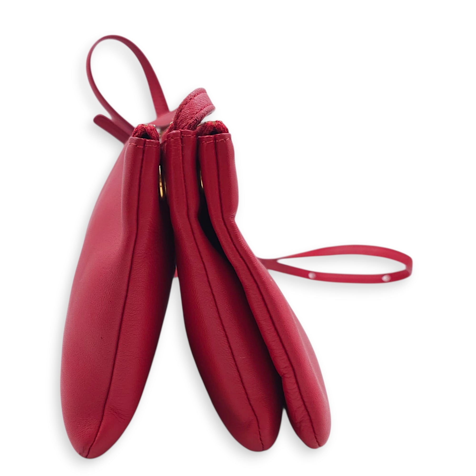 Trio Red Pouch with Strap in Calfskin, Gold hardware