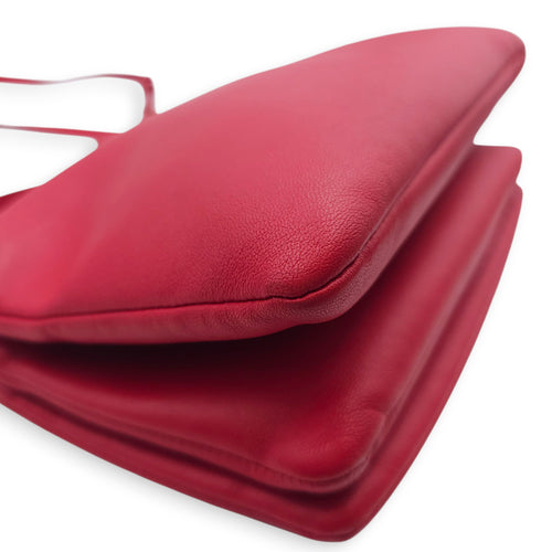 Trio Red Pouch with Strap in Calfskin, Gold hardware