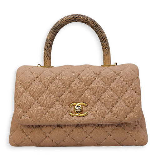 Quilted Coco Handle Small Beige Shoulder Bag in Caviar Leather Gold hardware CL2510-16090 1