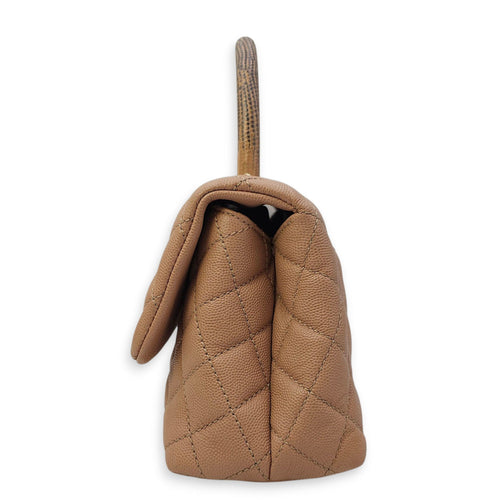 Quilted Coco Handle Small Beige Shoulder Bag in Caviar Leather Gold hardware CL2510-16090 5