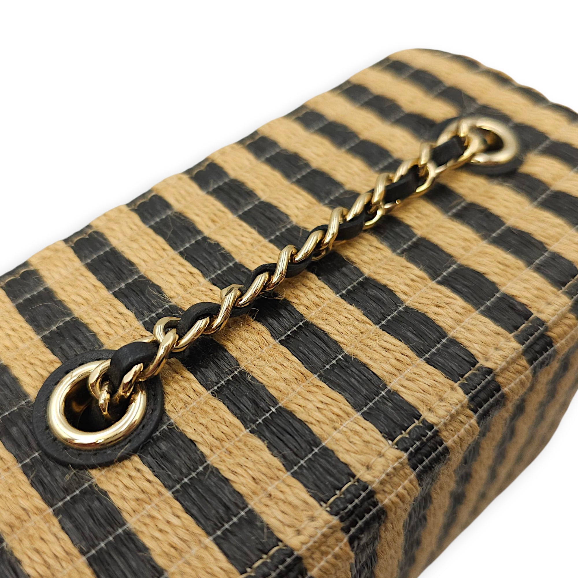 CC Black/Brown Vanity Case in Raffia Jute Thread, Silver hardware