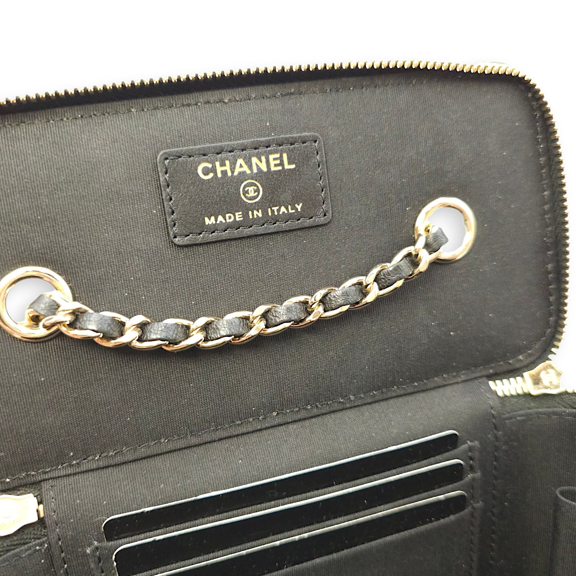 CC Black/Brown Vanity Case in Raffia Jute Thread, Silver hardware