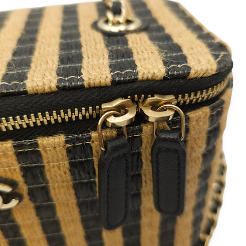 CC Black/Brown Vanity Case in Raffia Jute Thread, Silver hardware