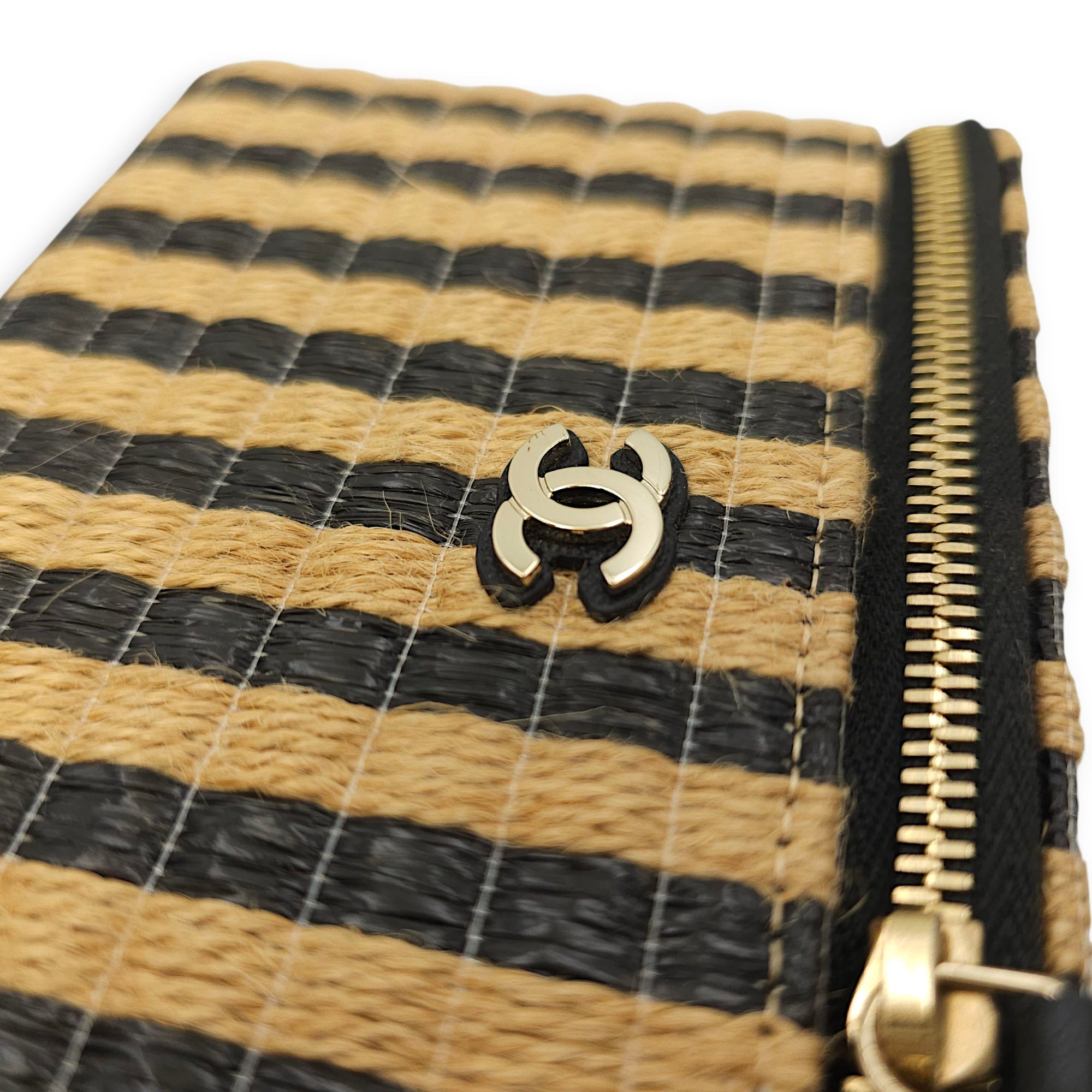 CC Black/Brown Vanity Case in Raffia Jute Thread, Silver hardware