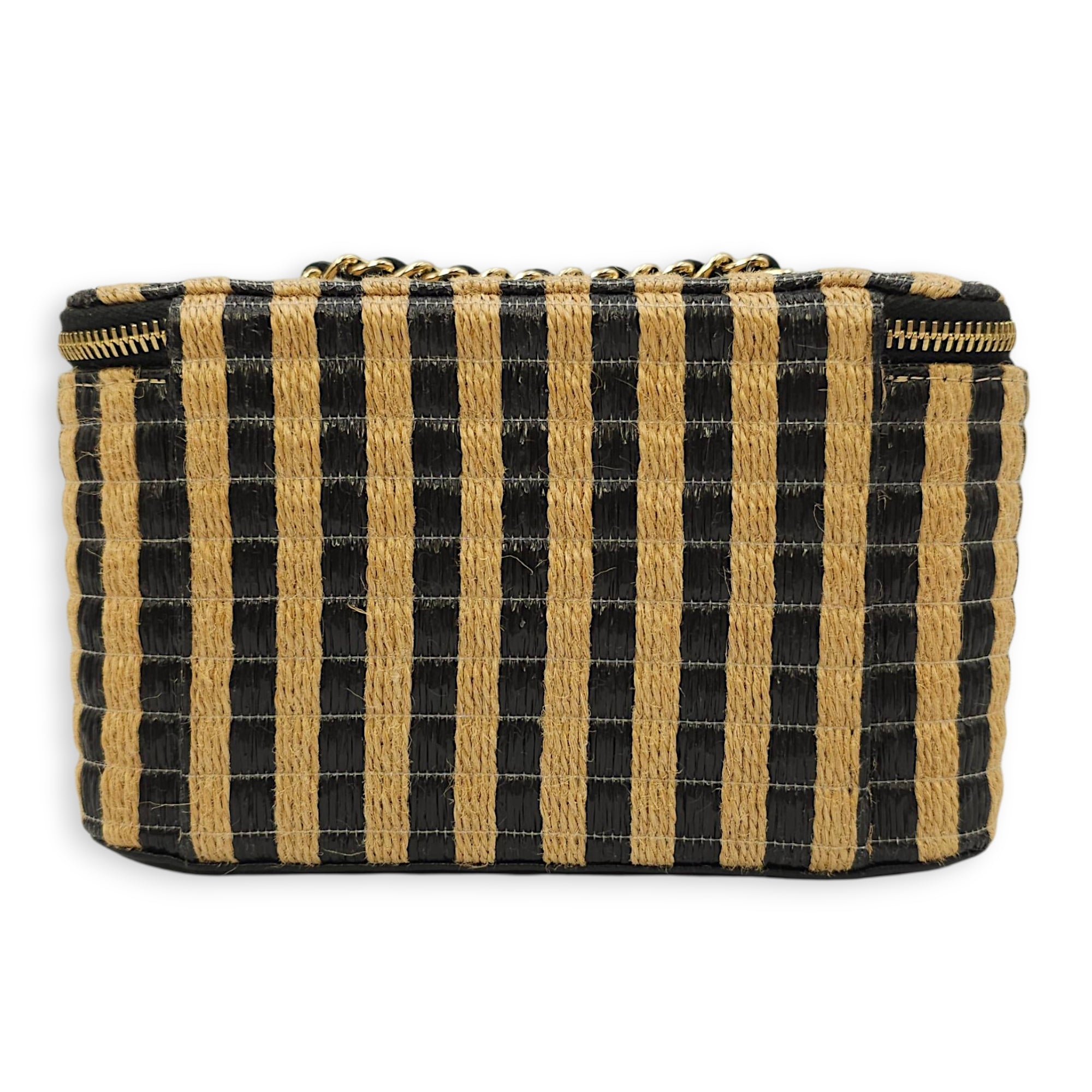CC Black/Brown Vanity Case in Raffia Jute Thread, Silver hardware