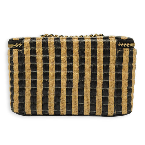 CC Black/Brown Vanity Case in Raffia Jute Thread, Silver hardware