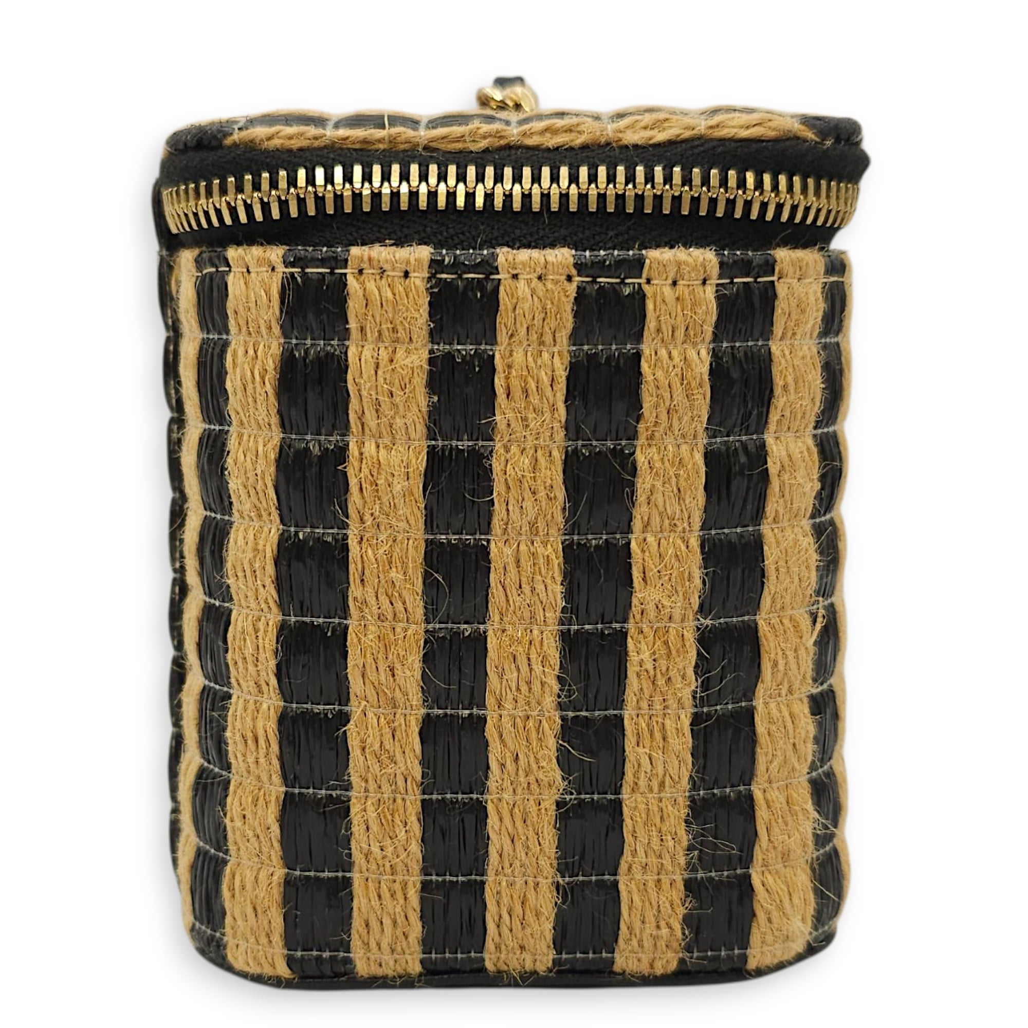 CC Black/Brown Vanity Case in Raffia Jute Thread, Silver hardware