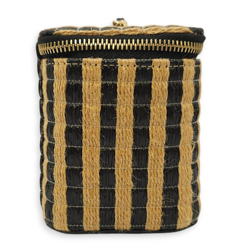 CC Black/Brown Vanity Case in Raffia Jute Thread, Silver hardware
