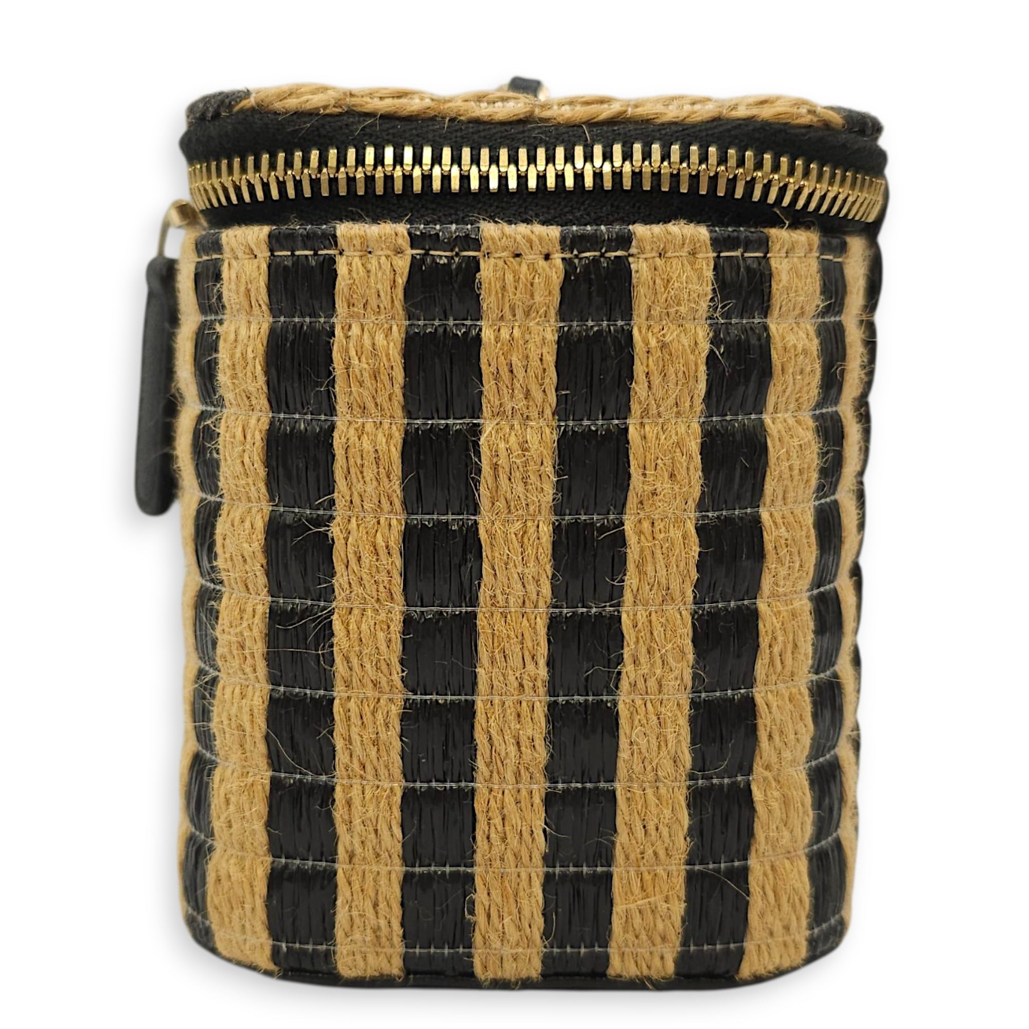 CC Black/Brown Vanity Case in Raffia Jute Thread, Silver hardware