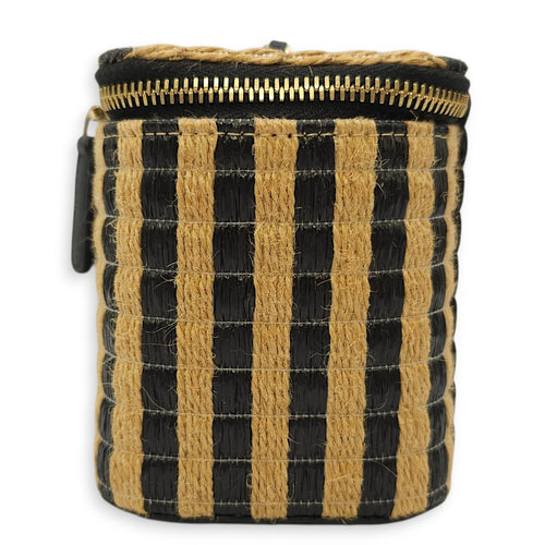 CC Black/Brown Vanity Case in Raffia Jute Thread, Silver hardware