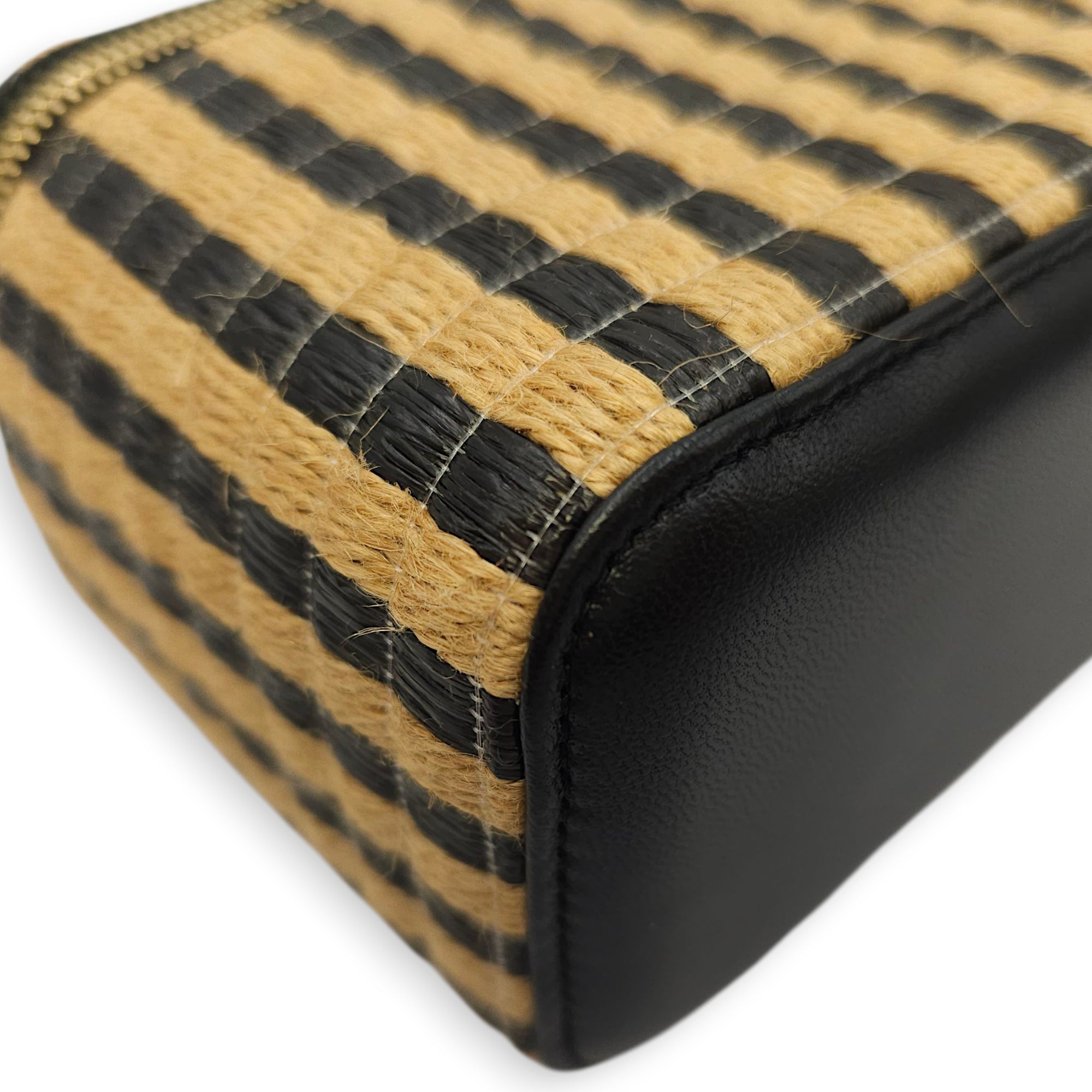 CC Black/Brown Vanity Case in Raffia Jute Thread, Silver hardware