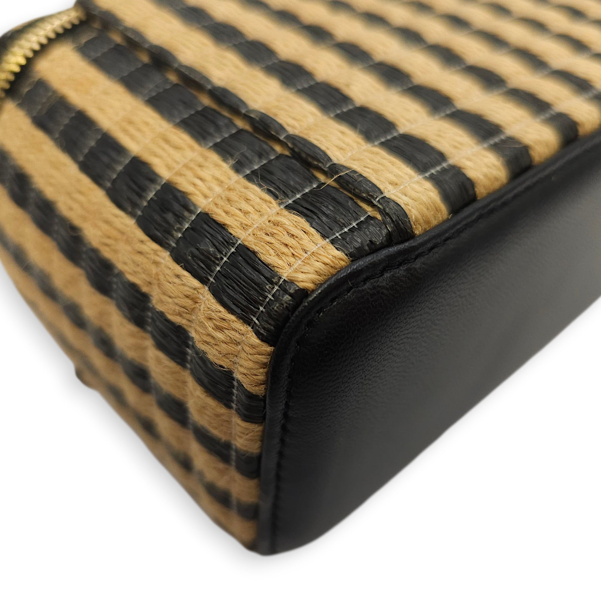 CC Black/Brown Vanity Case in Raffia Jute Thread, Silver hardware